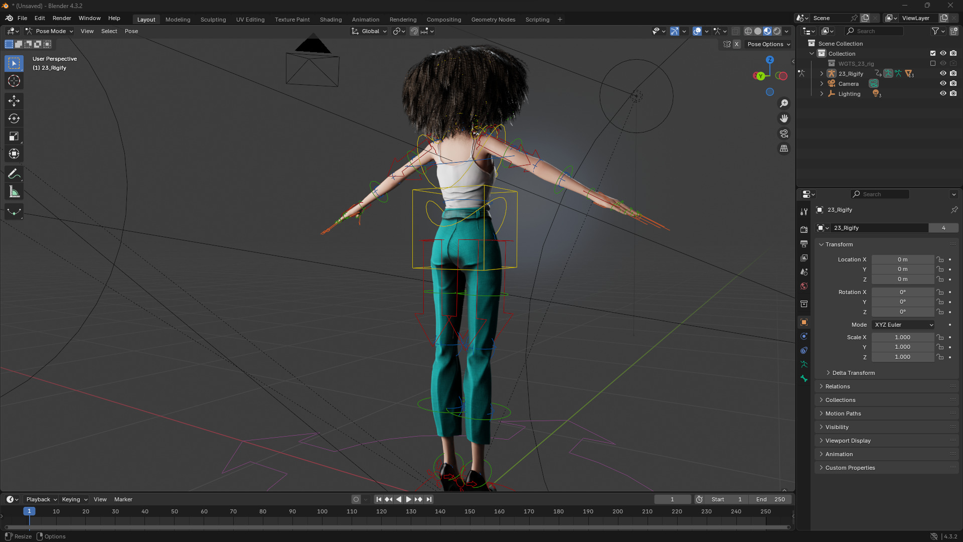 Natural Curly Hair Rigged Stylized 3D Female Expressive Low-poly 3D model_15