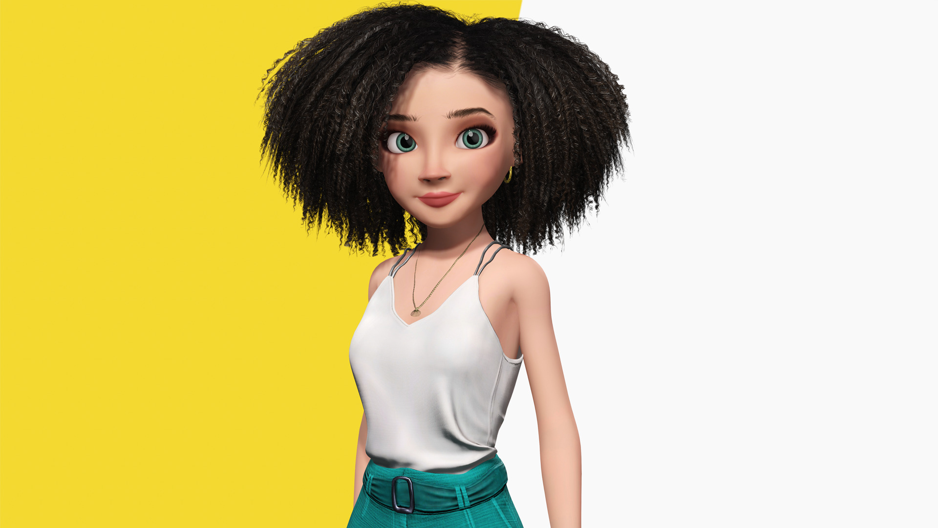 Natural Curly Hair Rigged Stylized 3D Female Expressive Low-poly 3D model_5