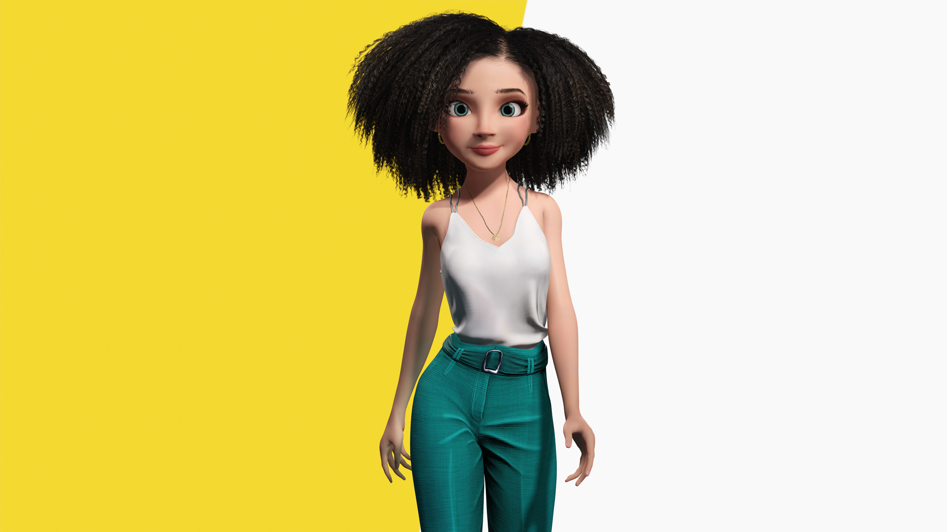 Natural Curly Hair Rigged Stylized 3D Female Expressive Low-poly 3D model_7