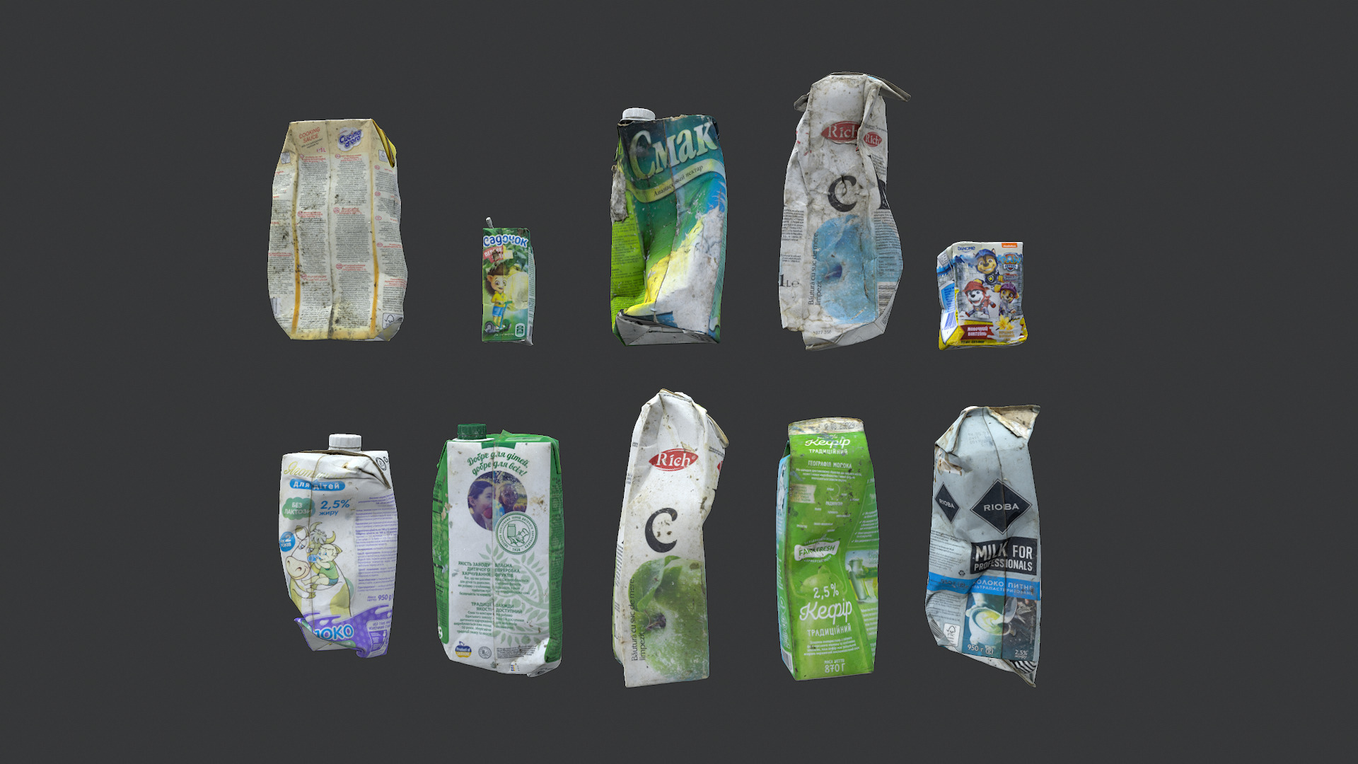 Old dirty tetra pak juice milk set 5 3D model_2