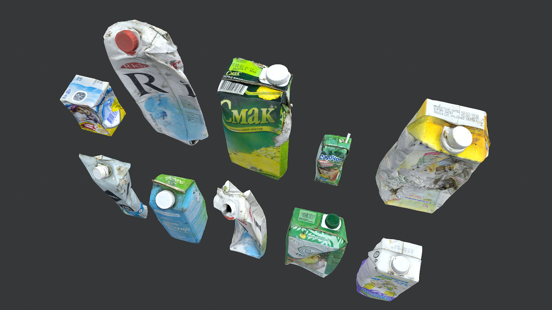 Old dirty tetra pak juice milk set 5 3D model_3