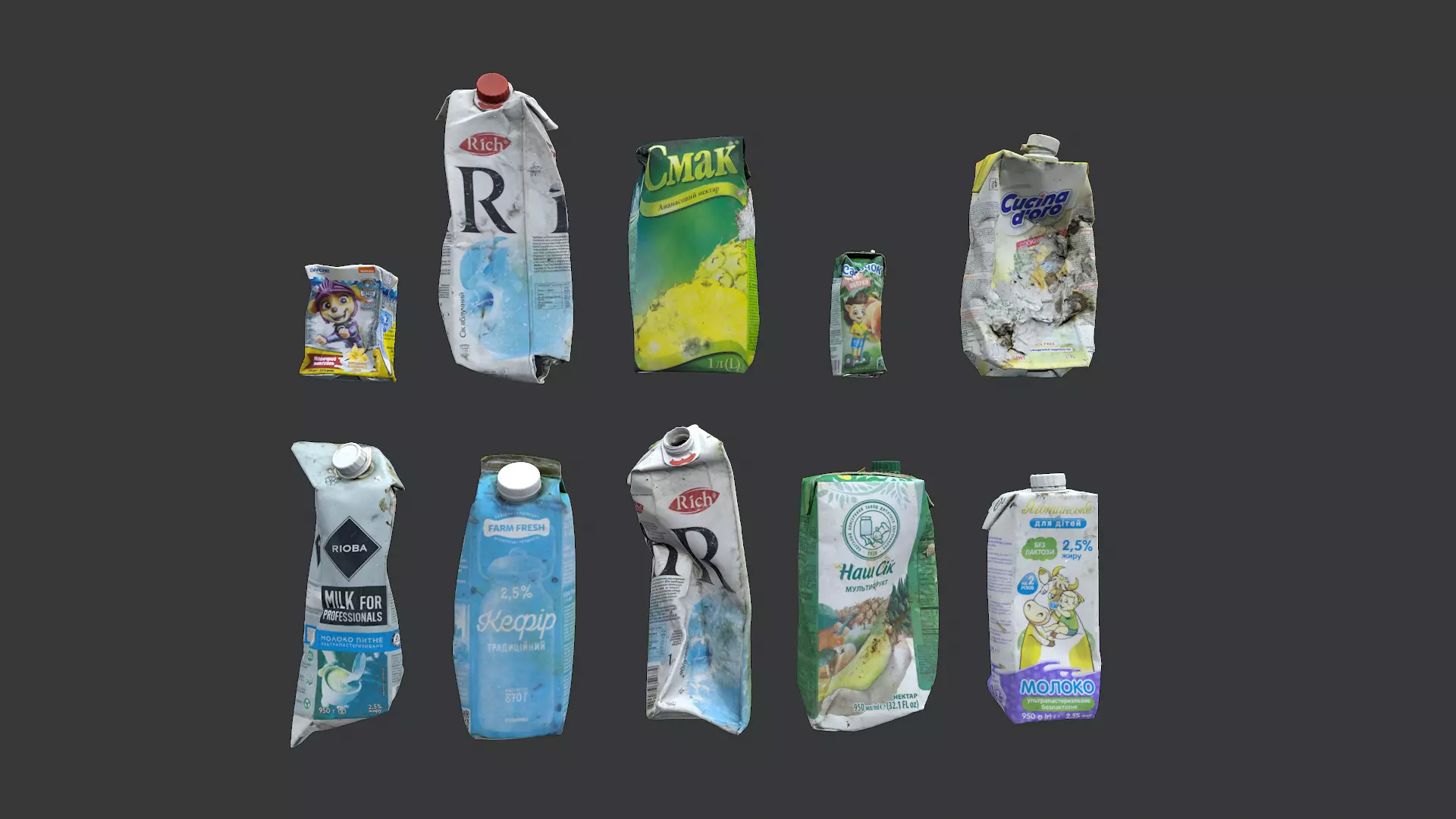 Old dirty tetra pak juice milk set 5 3D model_0