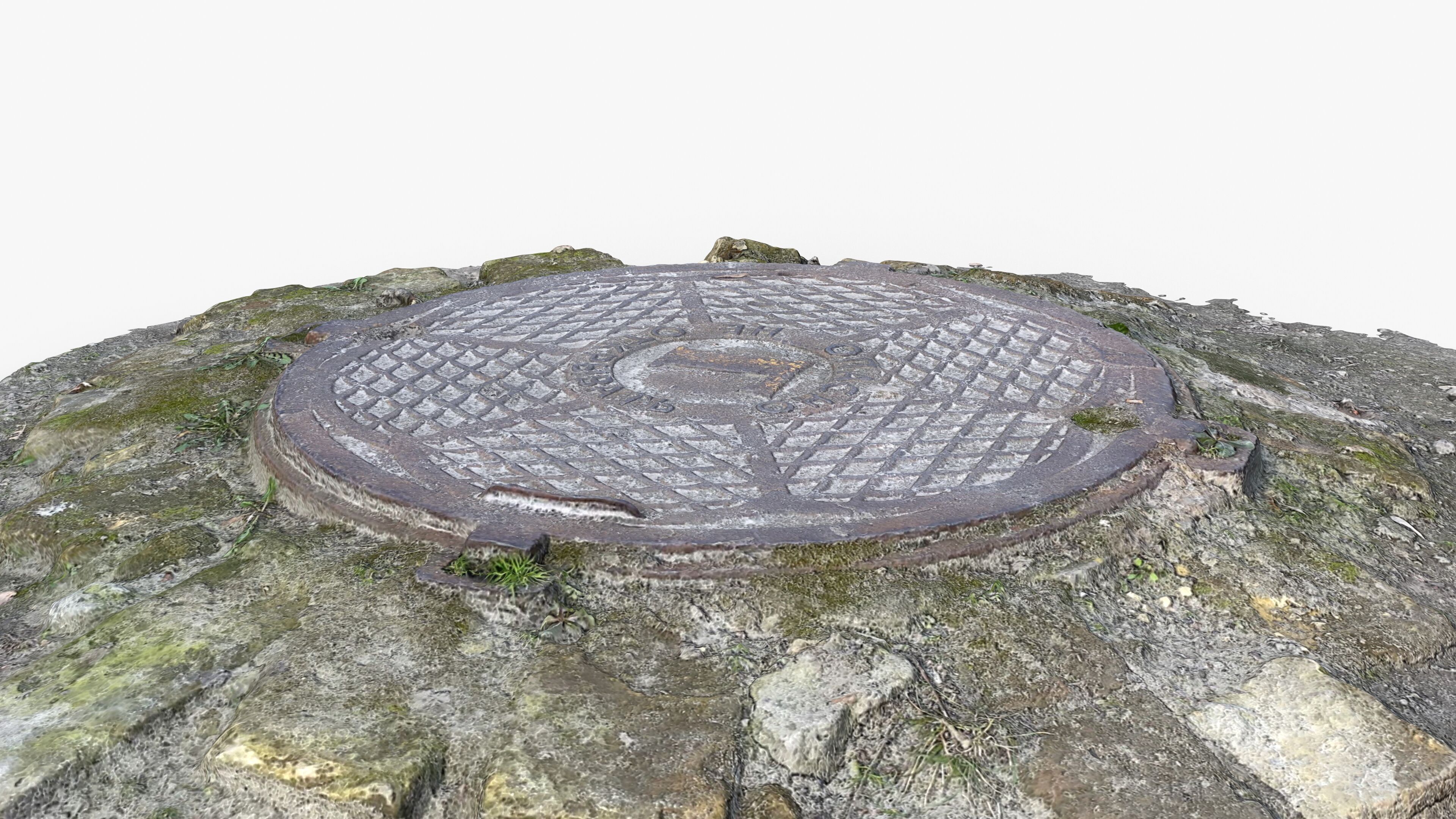 Photorealistic 3D scan of manhole Hatch cover Sewer Manhole Low-poly 3D model_2