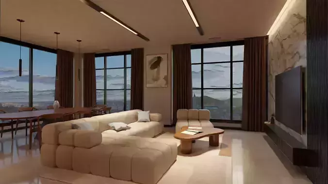  Fully Closed  Apartment Design Living Room and Kitchen 3D model