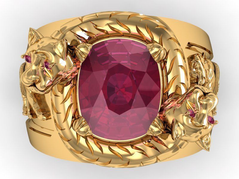 ring tiger head gem 3D print model_2