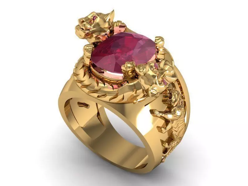 ring tiger head gem 3D print model_0