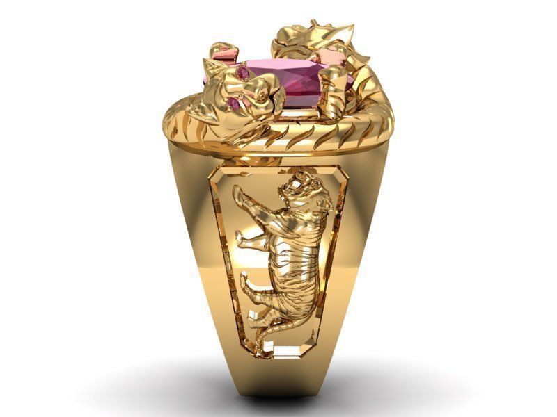 ring tiger head gem 3D print model_1