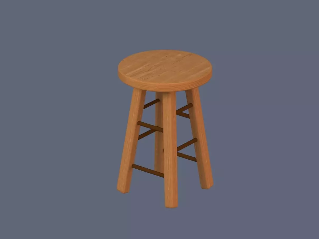 Wooden Stool  Free 3D model_0