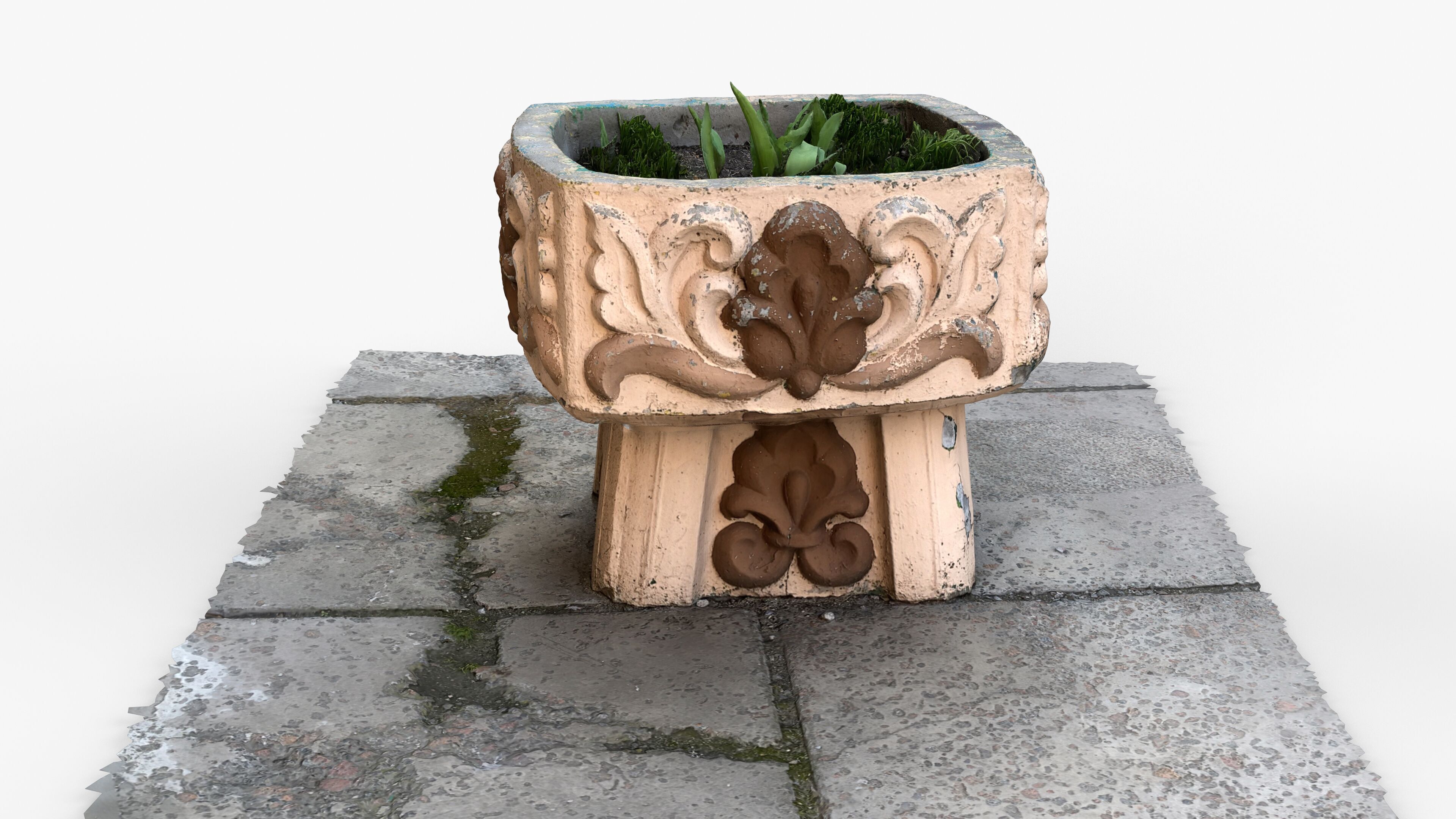 Photorealistic 3D scan of concrete abandoned empty planter Low-poly 3D model_9