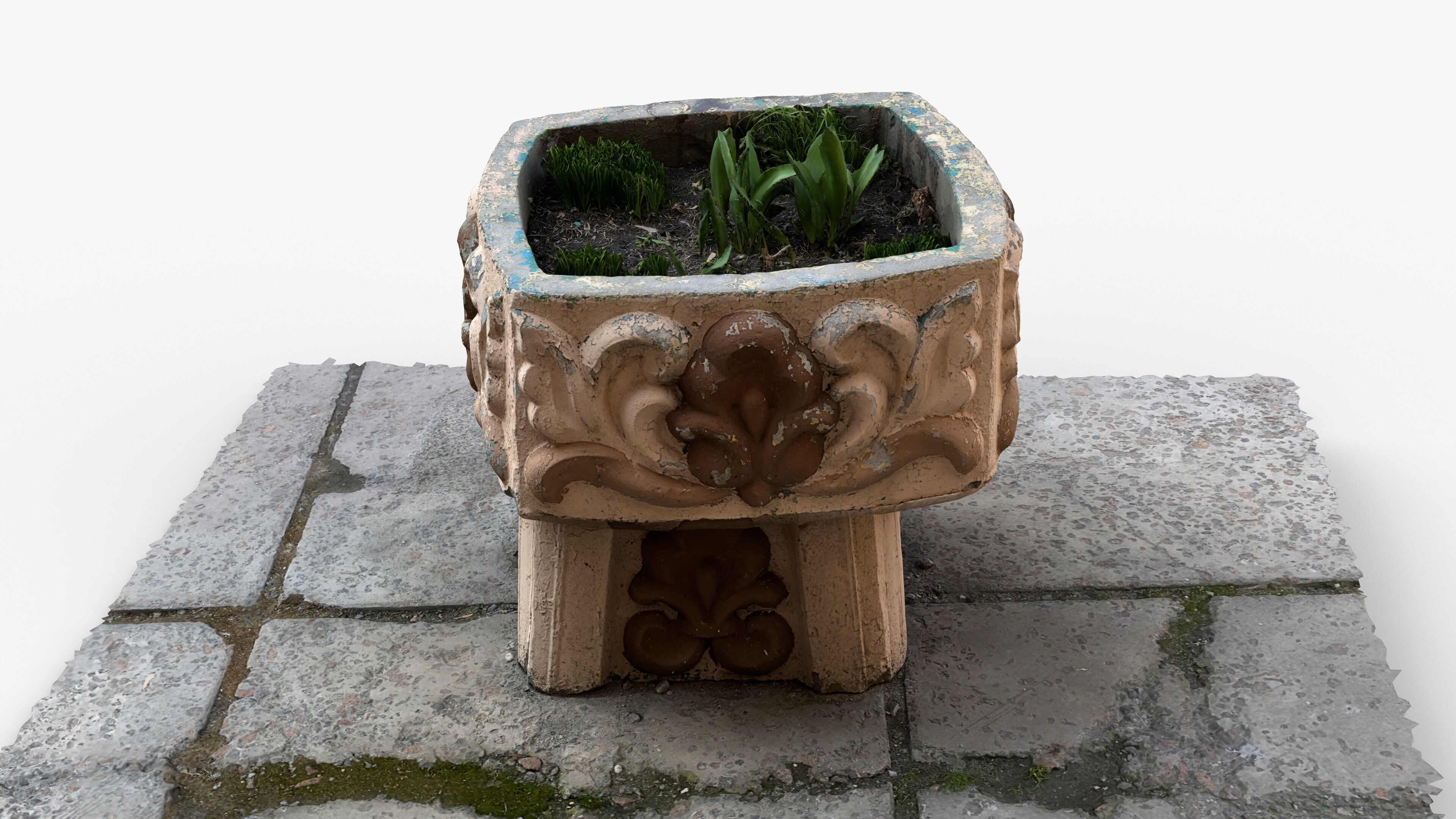 Photorealistic 3D scan of concrete abandoned empty planter Low-poly 3D model_10