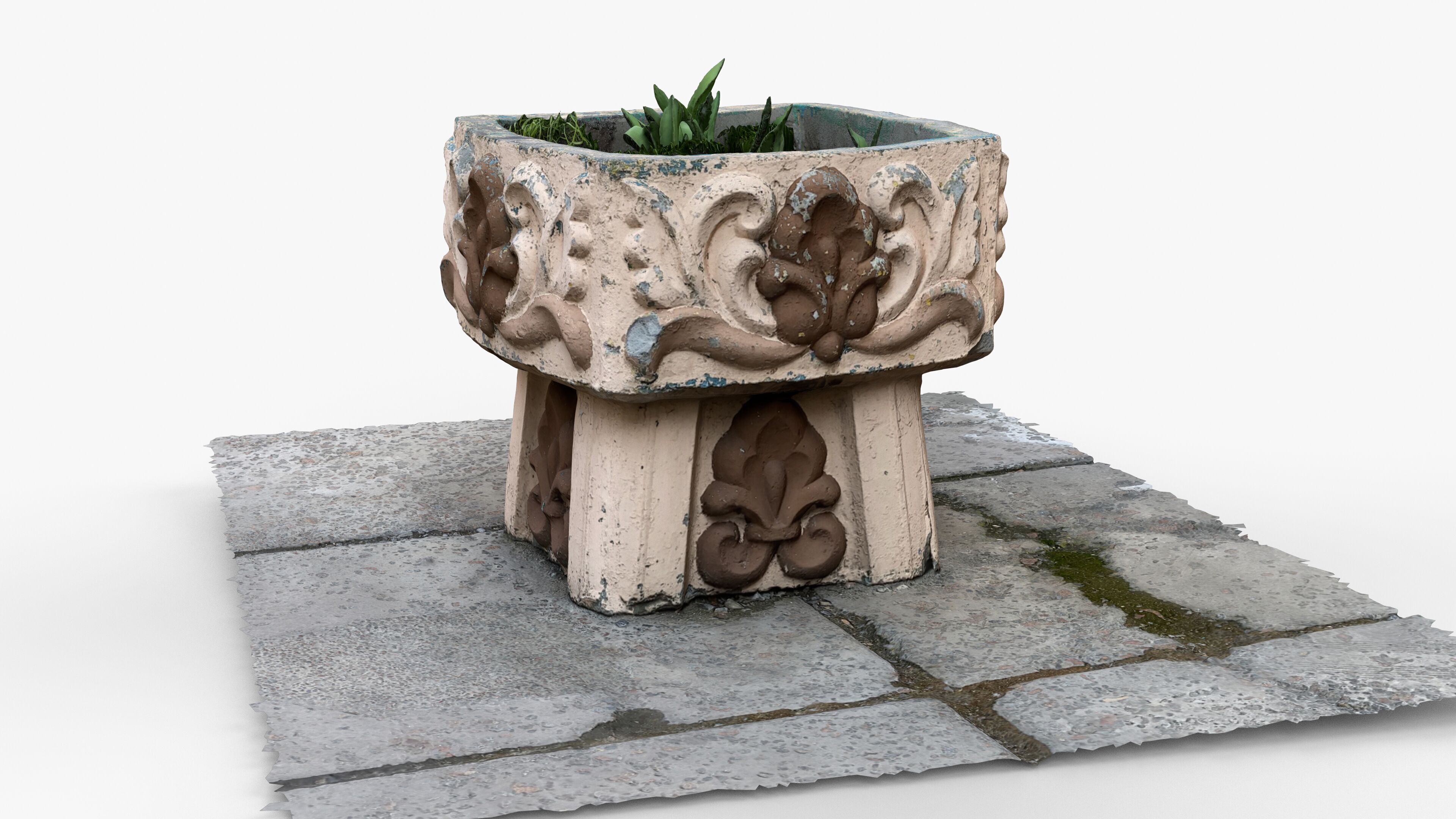 Photorealistic 3D scan of concrete abandoned empty planter Low-poly 3D model_2