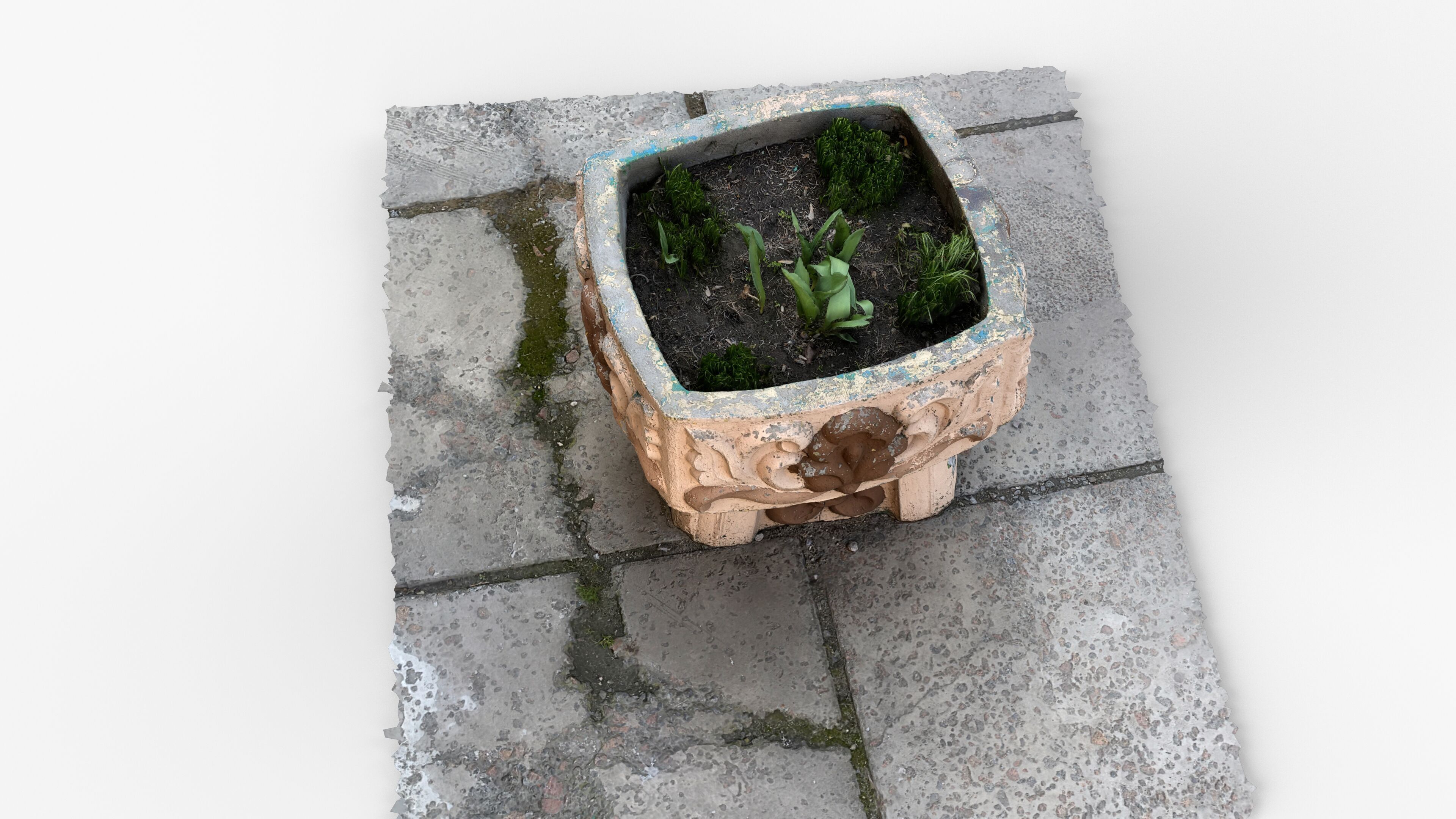 Photorealistic 3D scan of concrete abandoned empty planter Low-poly 3D model_8