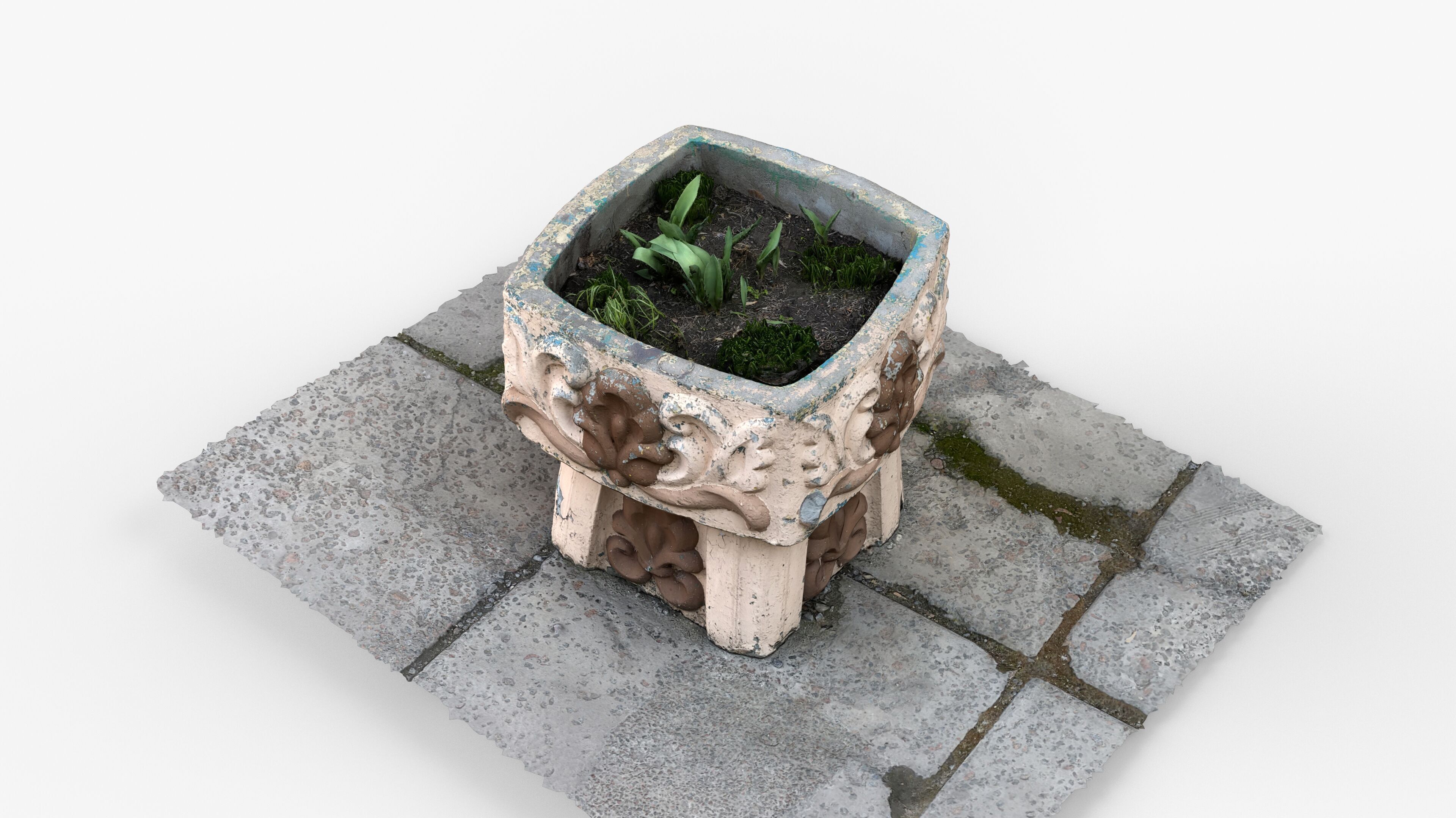 Photorealistic 3D scan of concrete abandoned empty planter Low-poly 3D model_6