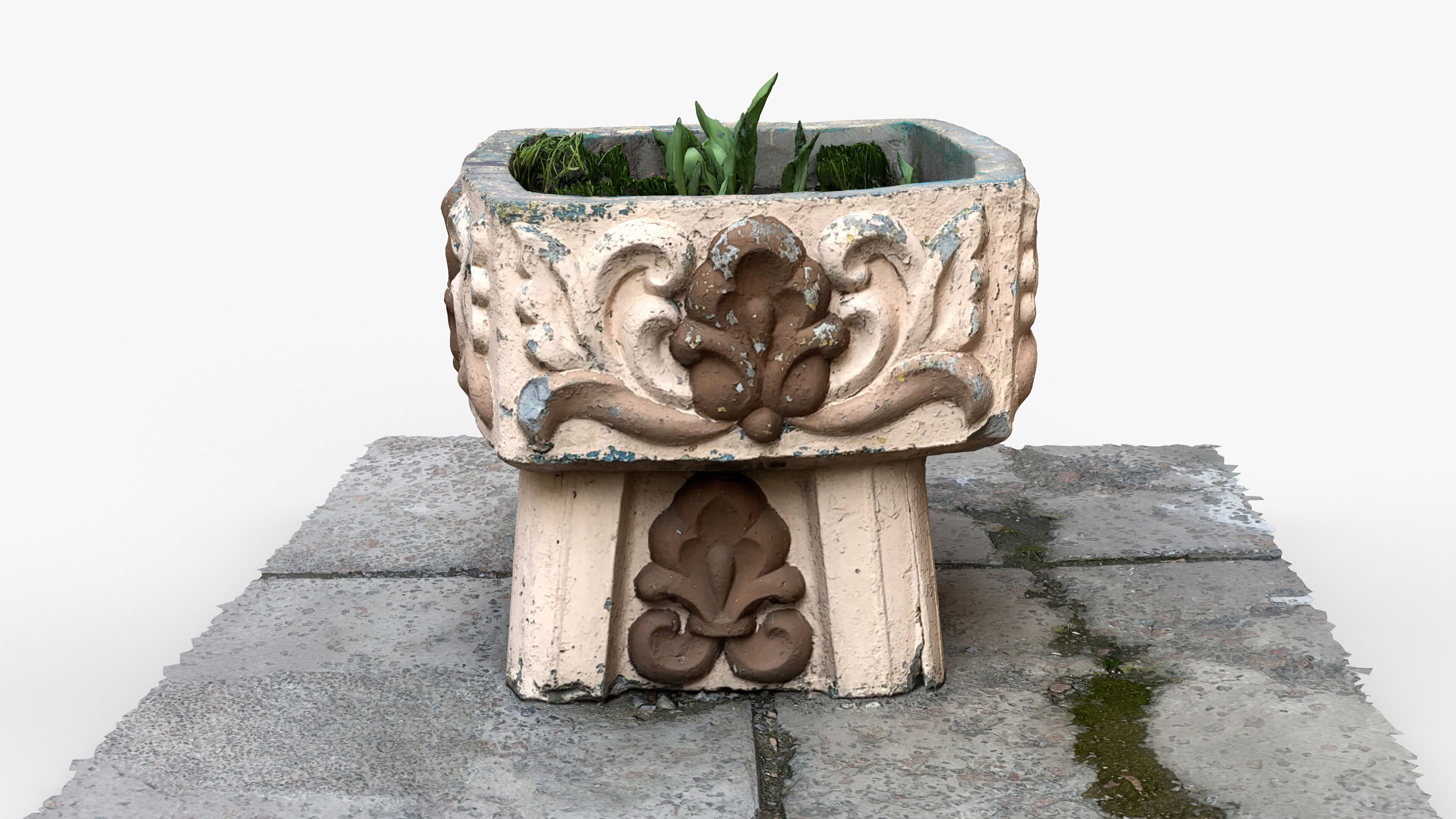 Photorealistic 3D scan of concrete abandoned empty planter Low-poly 3D model_5