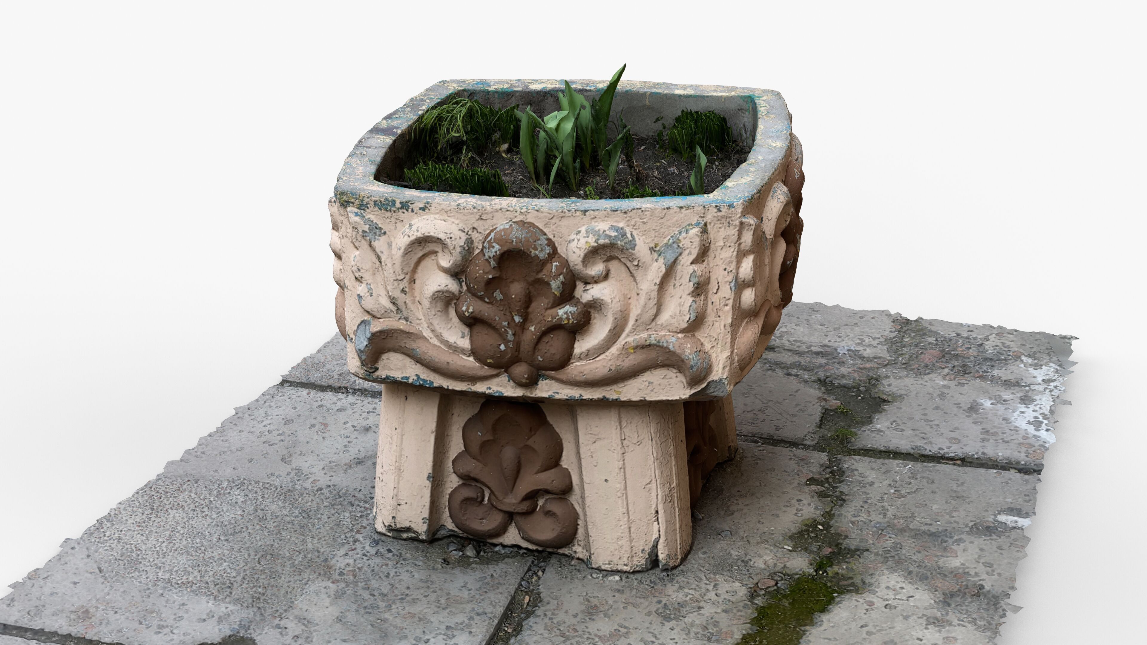 Photorealistic 3D scan of concrete abandoned empty planter Low-poly 3D model_3