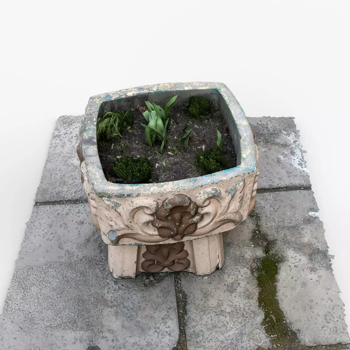Photorealistic 3D scan of concrete abandoned empty planter Low-poly 3D model_0