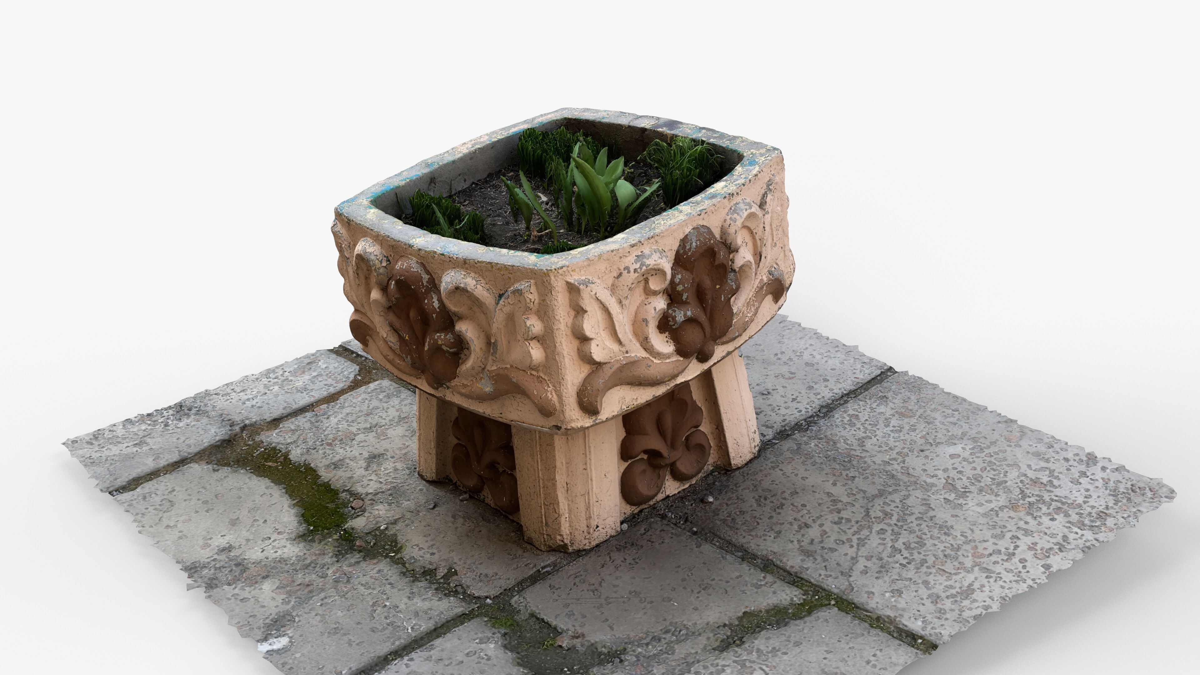 Photorealistic 3D scan of concrete abandoned empty planter Low-poly 3D model_14