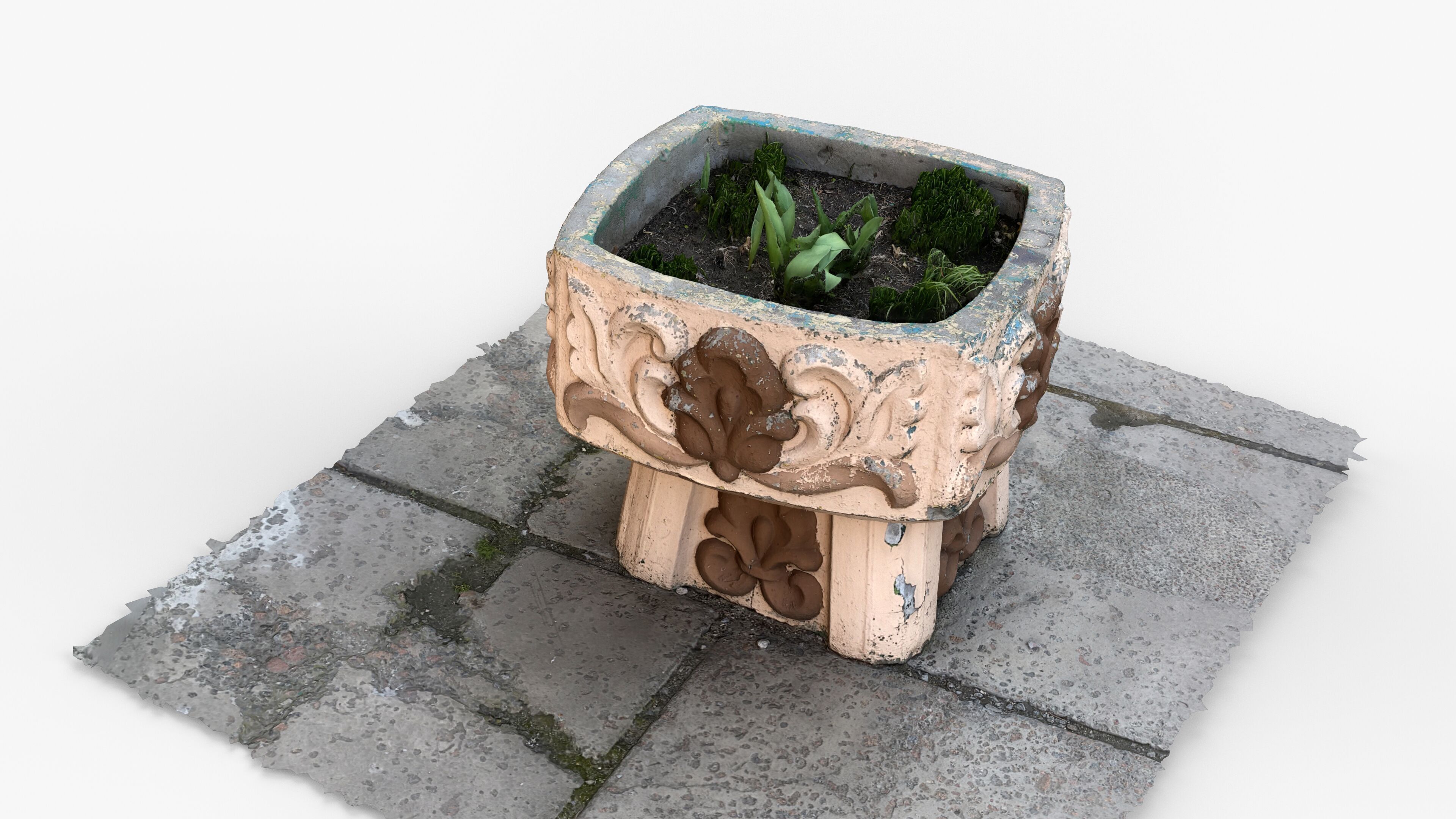 Photorealistic 3D scan of concrete abandoned empty planter Low-poly 3D model_15