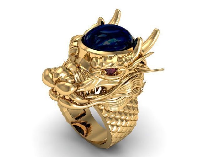 dragon head ring with gem 3D print model
