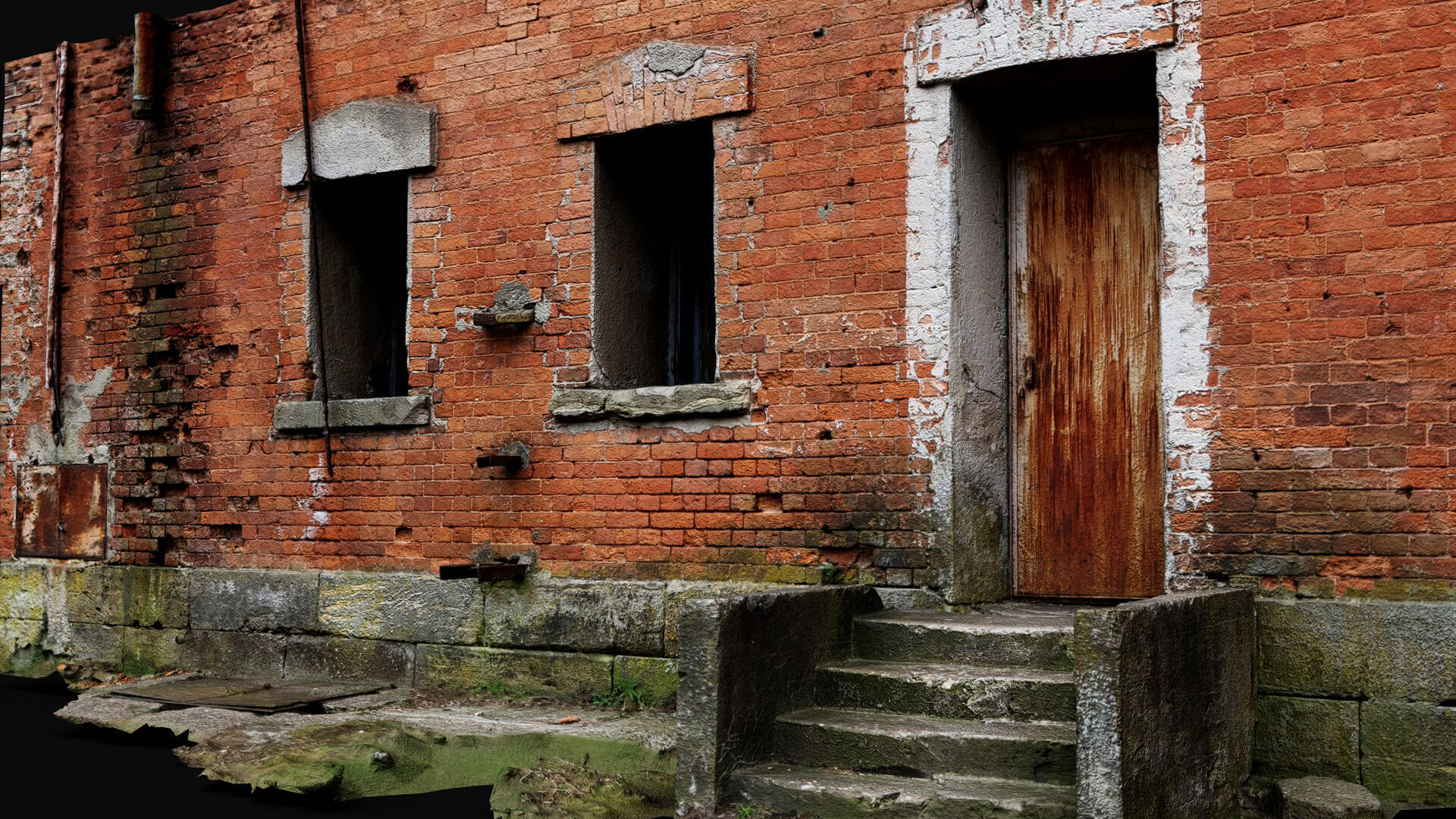 abandoned factory brickwall facade entrance photogrammetry Low-poly 3D model_5