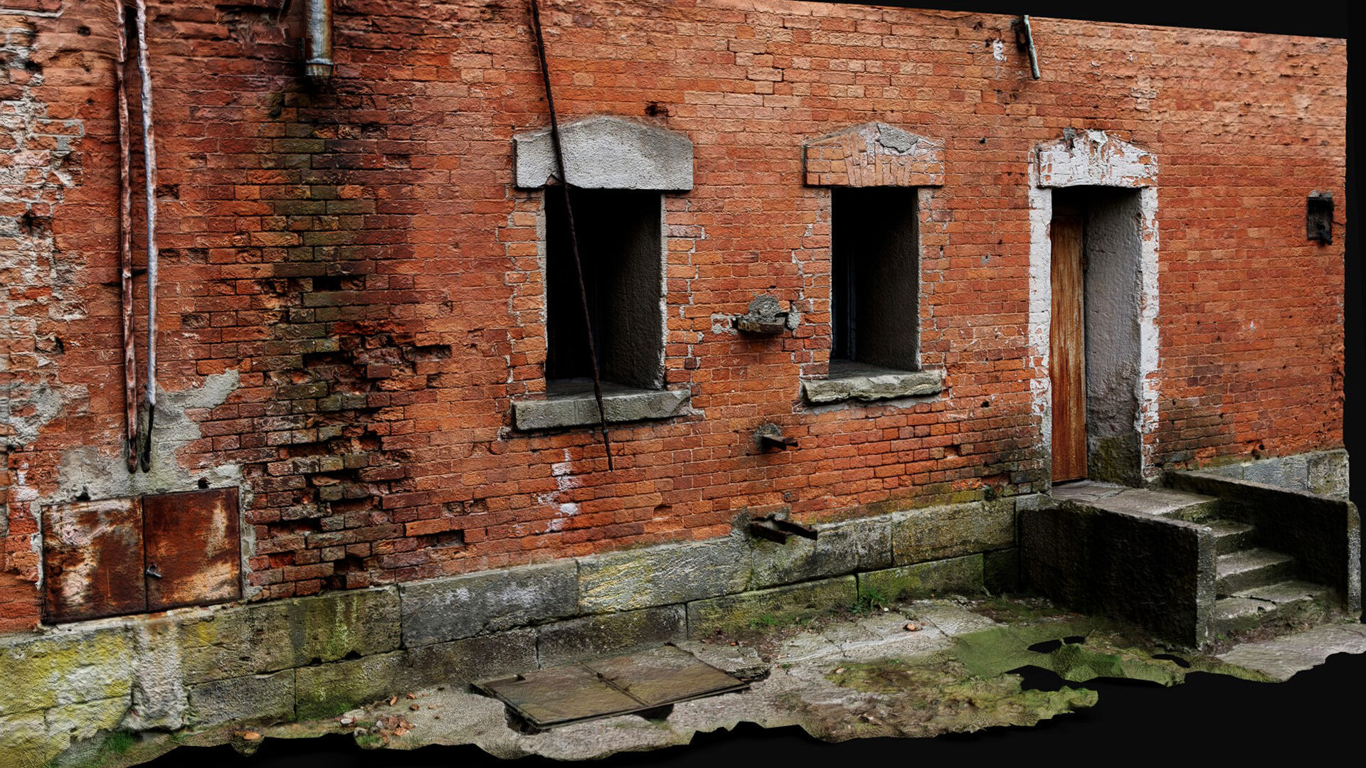 abandoned factory brickwall facade entrance photogrammetry Low-poly 3D model_1
