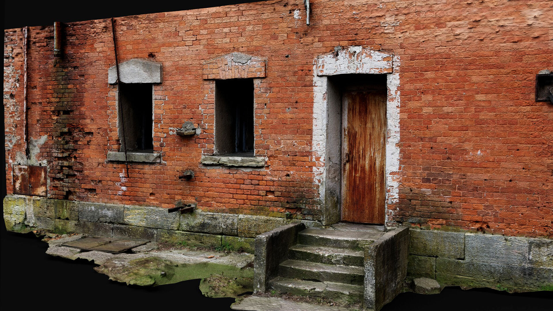 abandoned factory brickwall facade entrance photogrammetry Low-poly 3D model_2