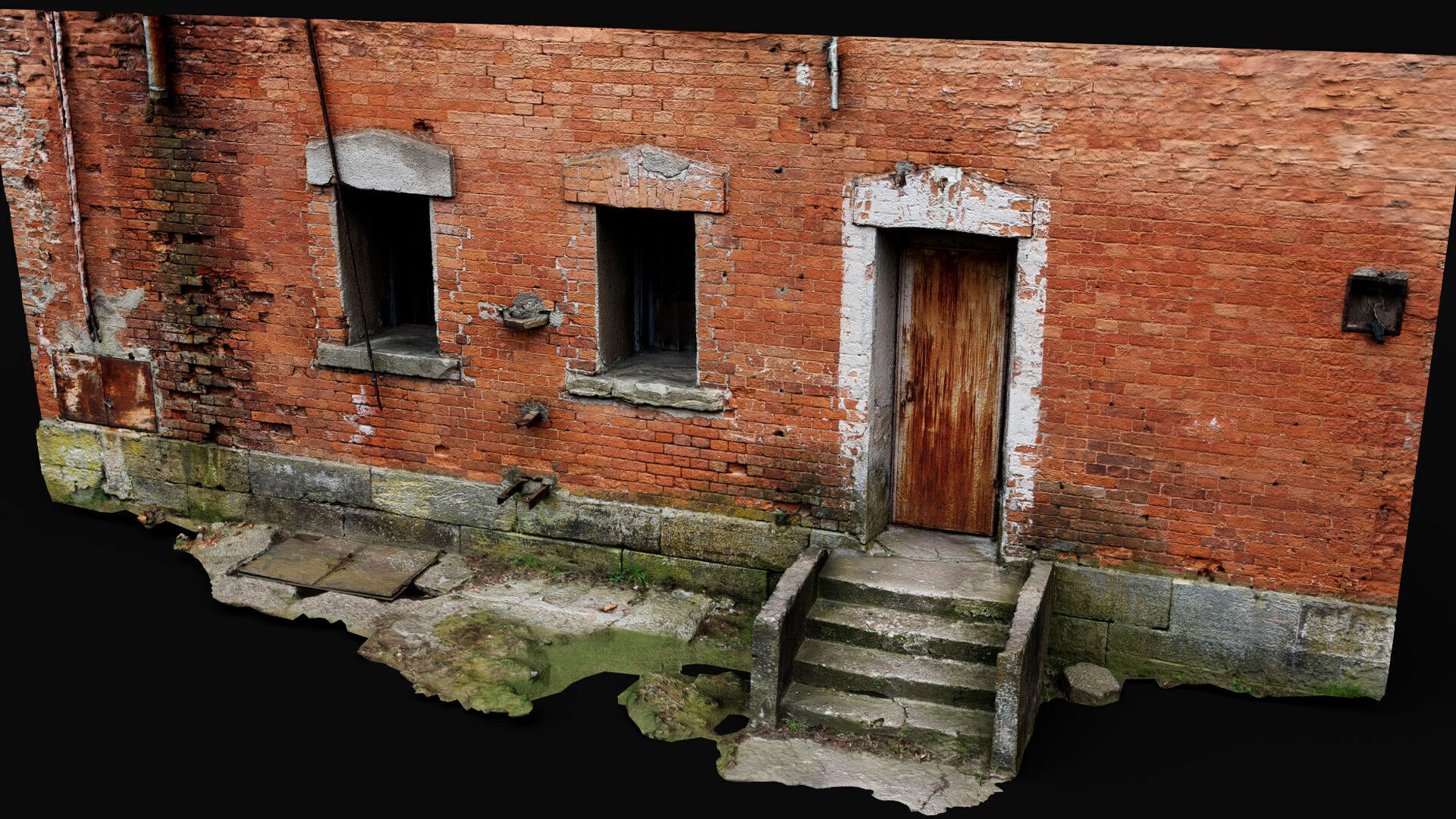 abandoned factory brickwall facade entrance photogrammetry Low-poly 3D model_3