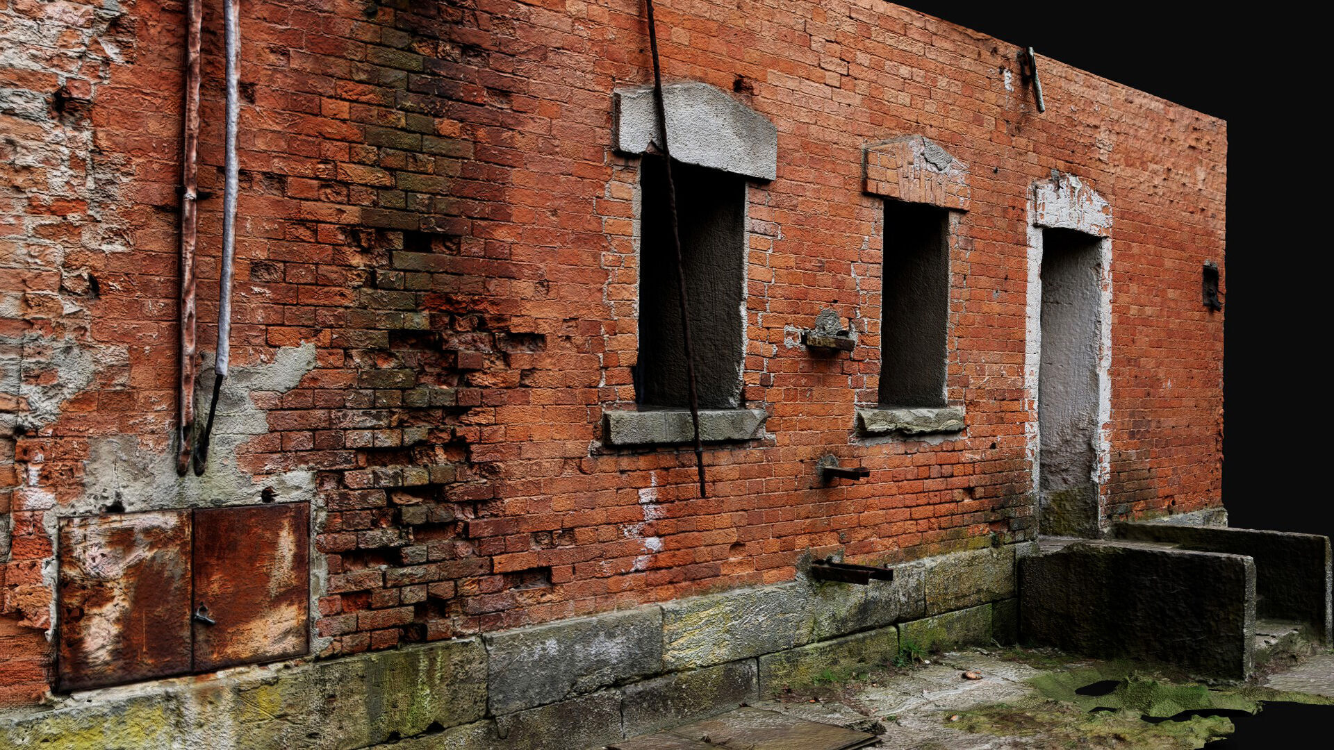 abandoned factory brickwall facade entrance photogrammetry Low-poly 3D model_4