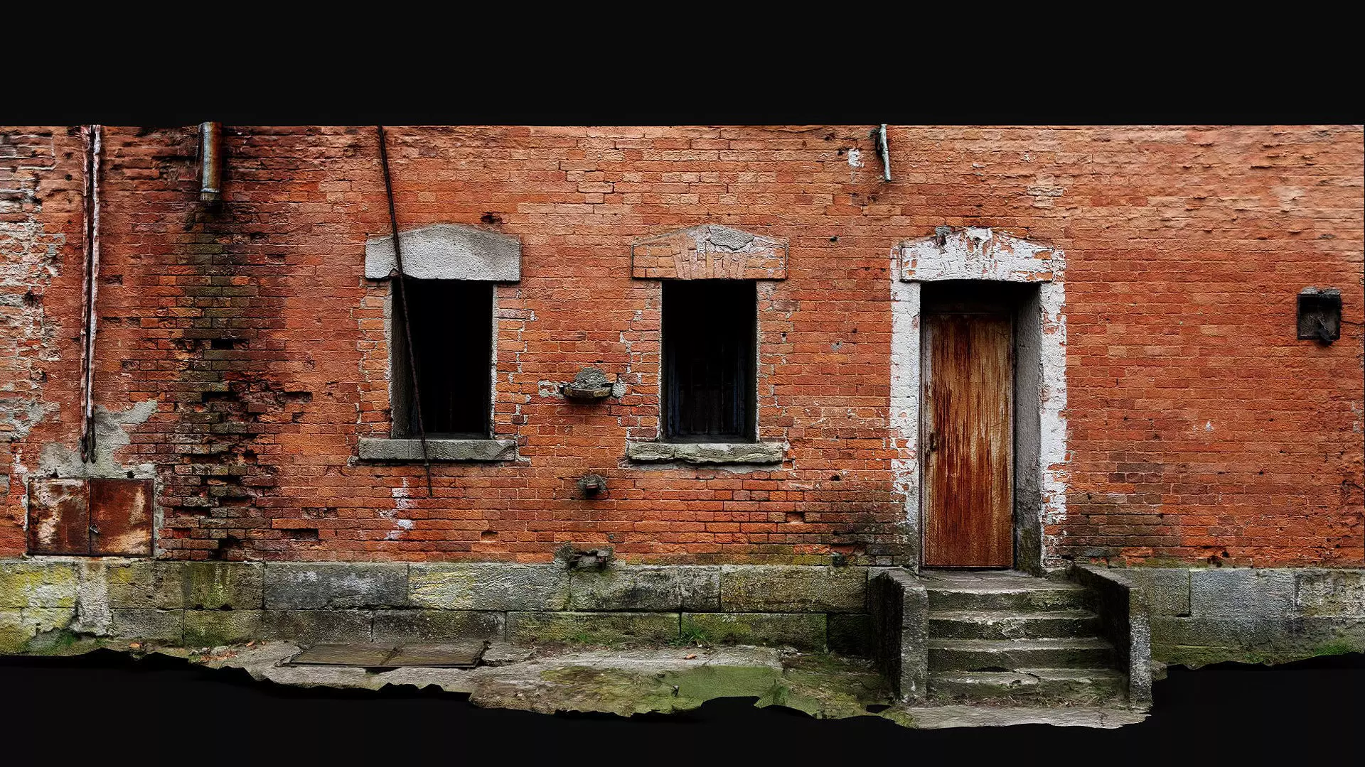 abandoned factory brickwall facade entrance photogrammetry Low-poly 3D model_0