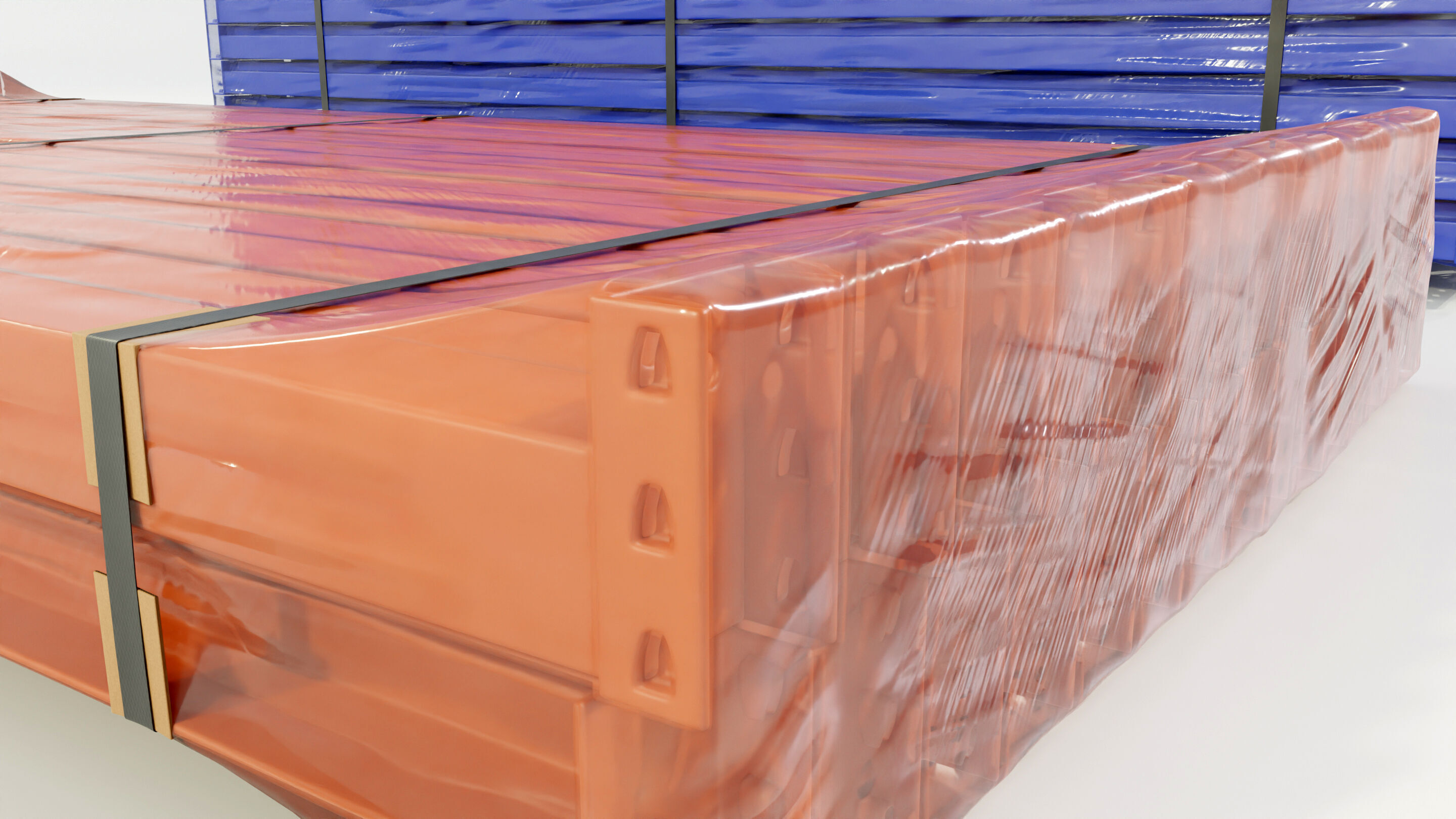 Stacks of Pallet rack horizontal beams 3D model_9