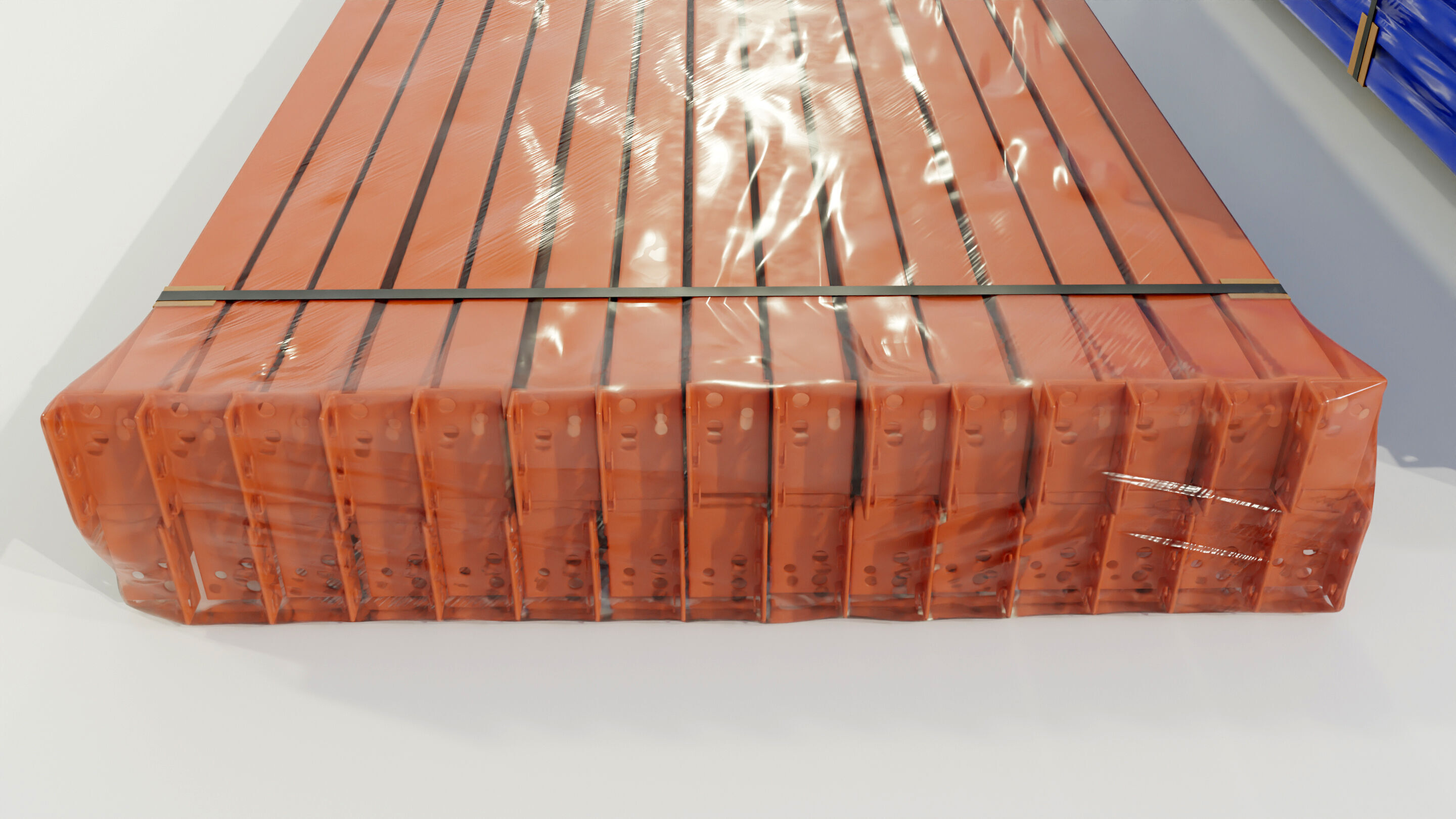 Stacks of Pallet rack horizontal beams 3D model_8