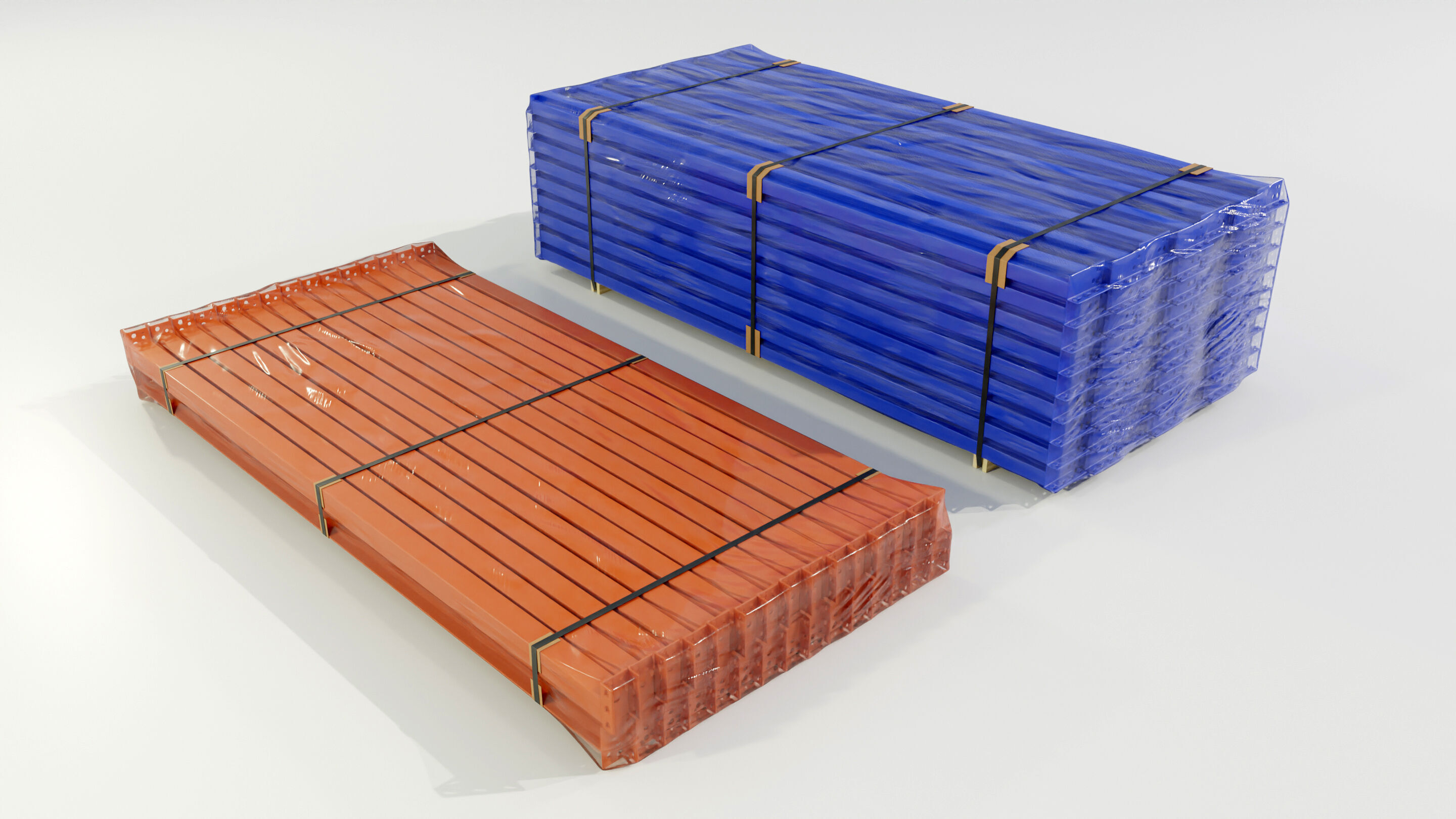 Stacks of Pallet rack horizontal beams 3D model_2
