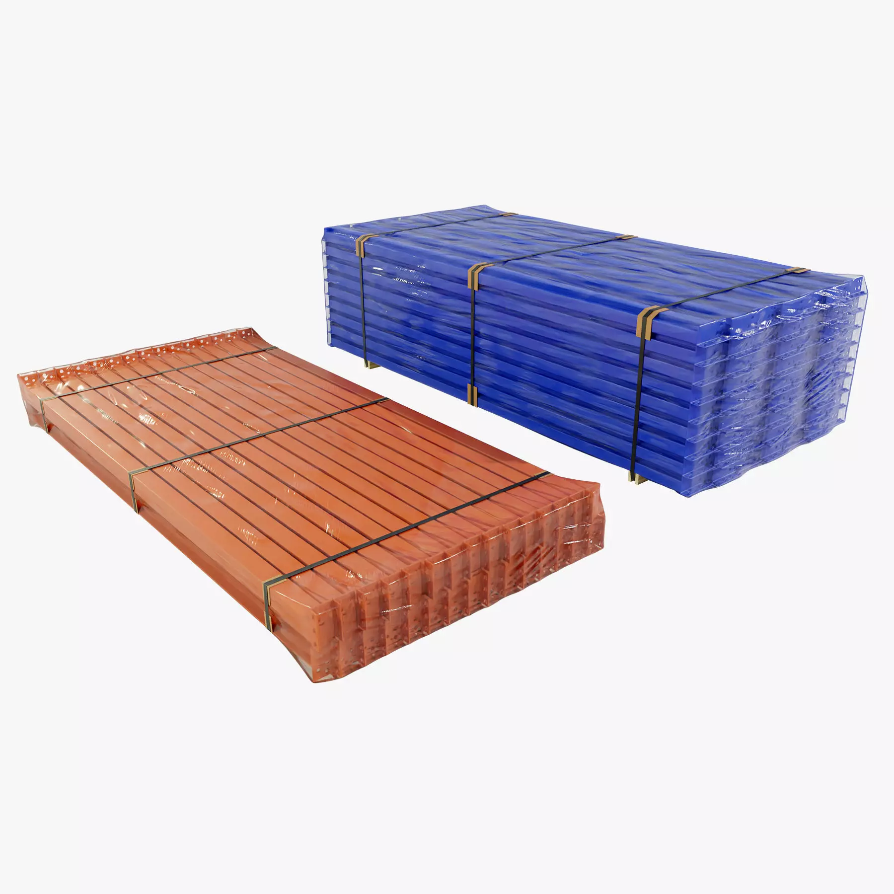 Stacks of Pallet rack horizontal beams 3D model_0