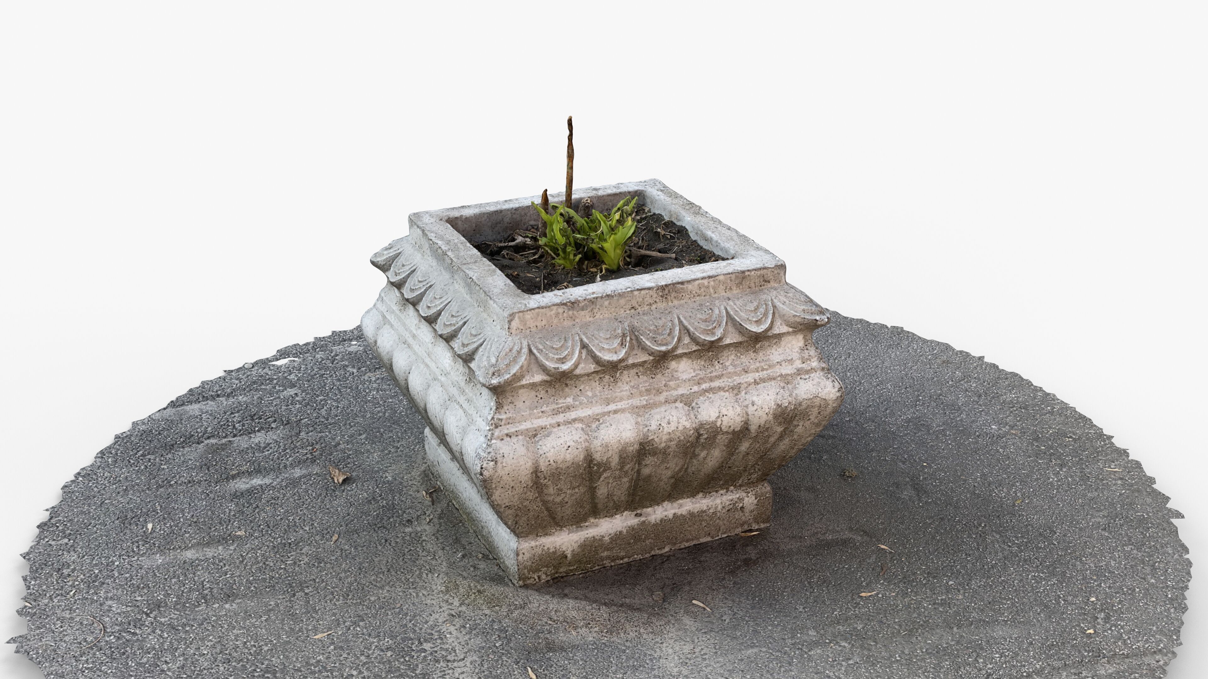 Photorealistic 3D scan of concrete abandoned empty planter Low-poly 3D model_2
