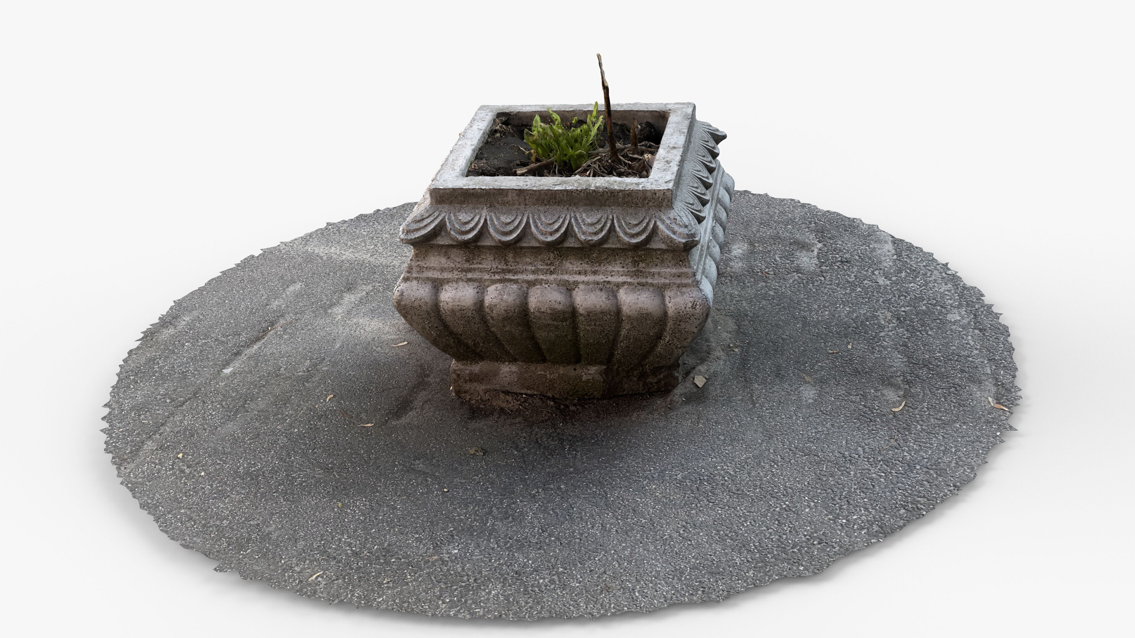 Photorealistic 3D scan of concrete abandoned empty planter Low-poly 3D model_12
