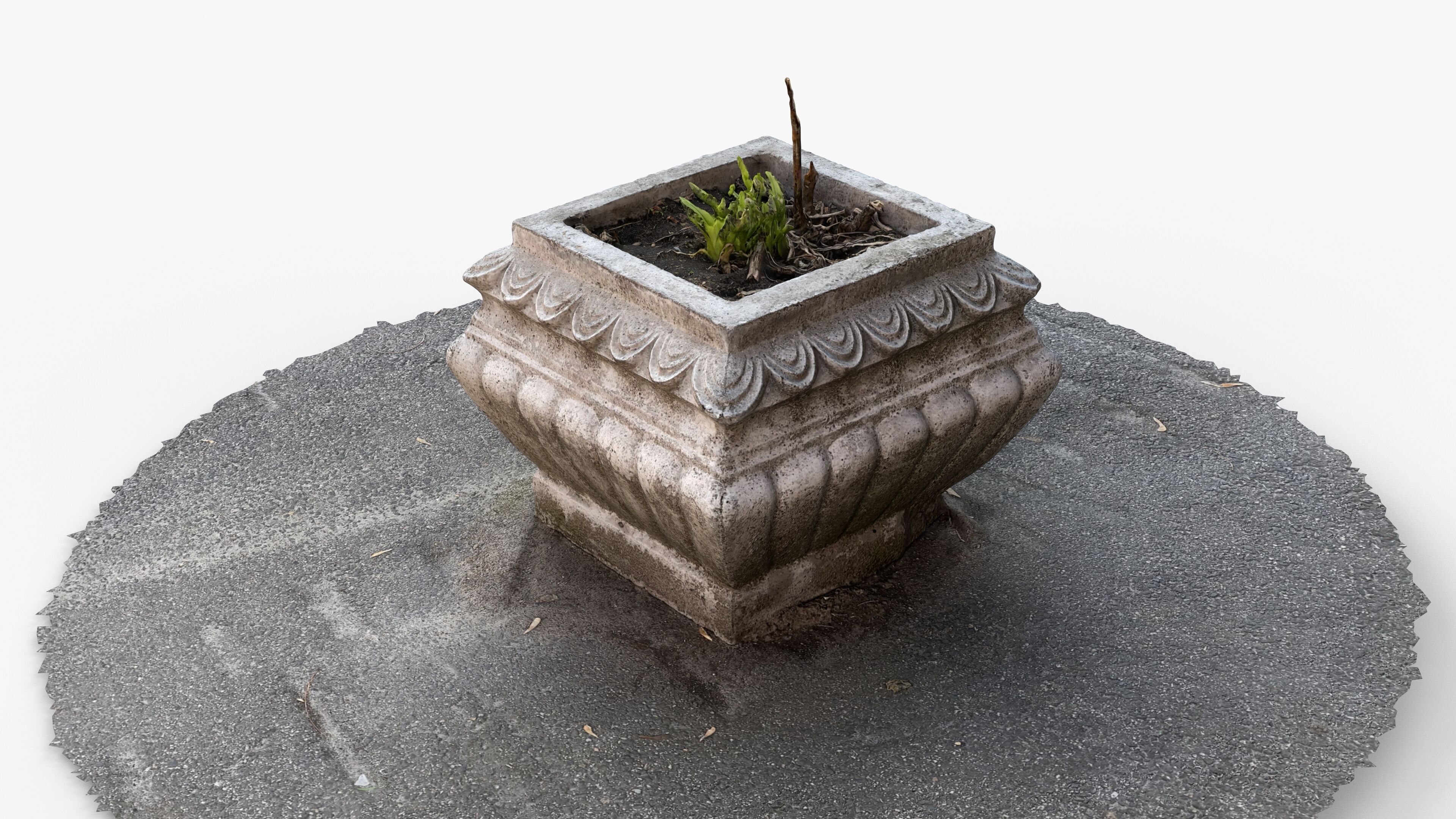 Photorealistic 3D scan of concrete abandoned empty planter Low-poly 3D model_3