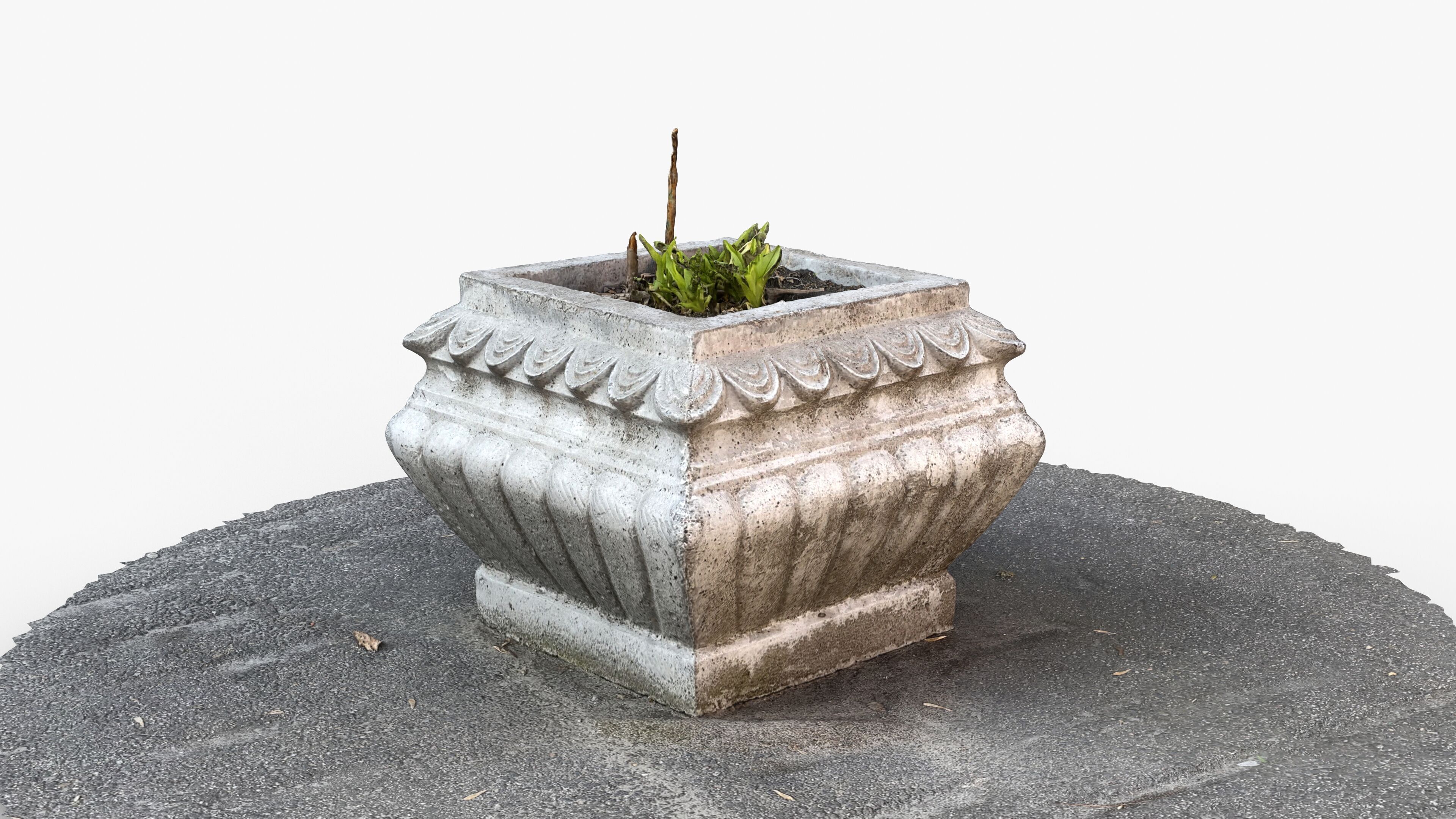 Photorealistic 3D scan of concrete abandoned empty planter Low-poly 3D model_7