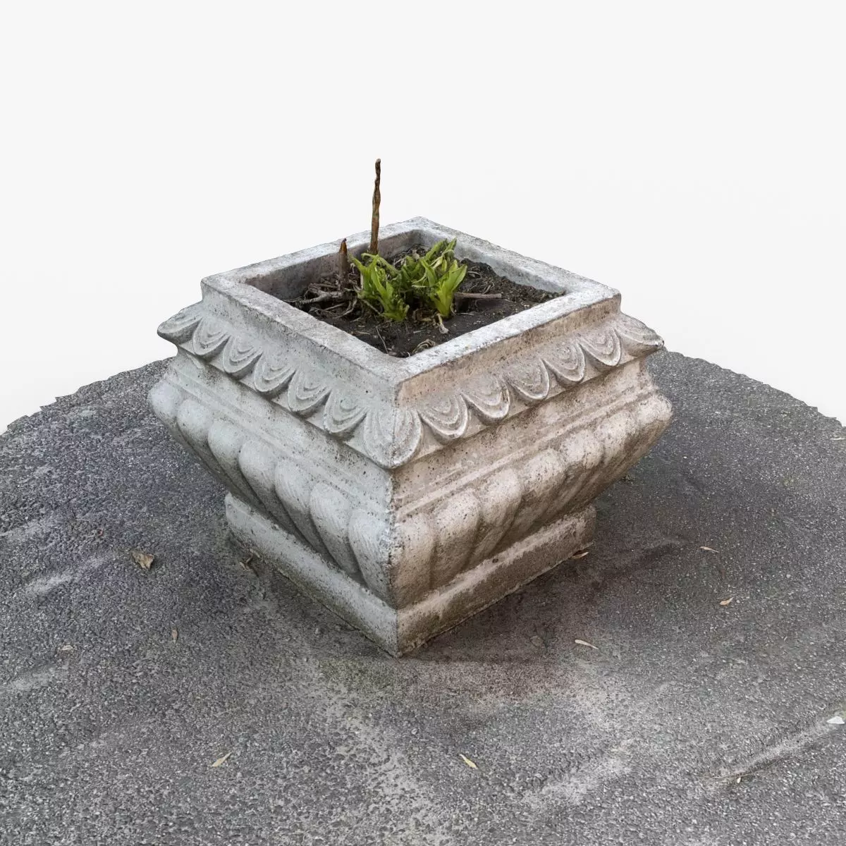 Photorealistic 3D scan of concrete abandoned empty planter Low-poly 3D model_0