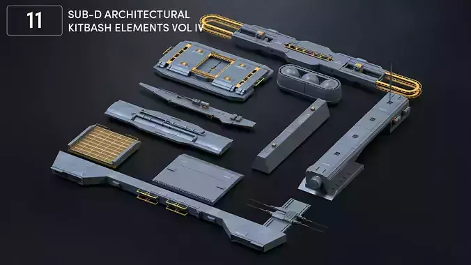 11 SUB-D Scifi Architecture Kitbash Elements Vol IV 3D model