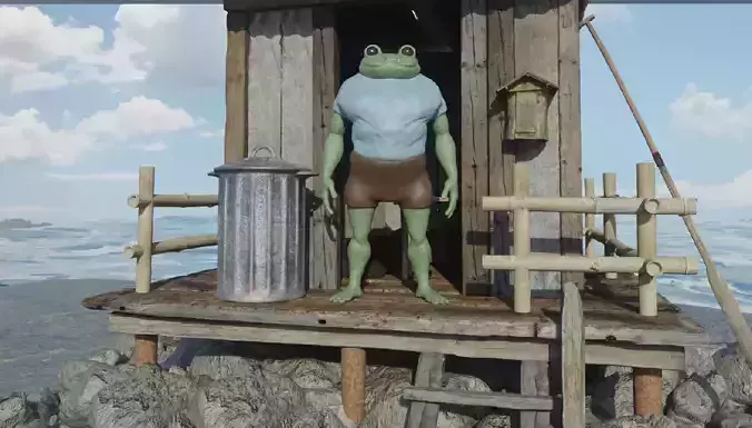 frog-man summer version rigged and textured Low-poly 3D model