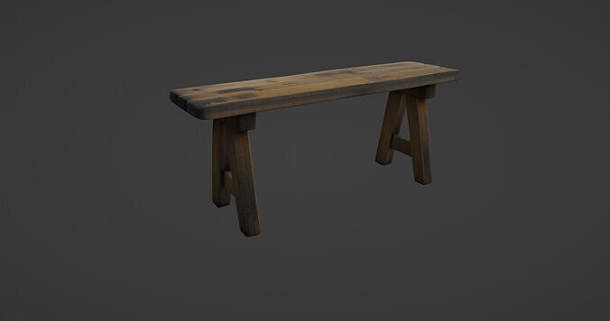 Rustic Wooden Bench with Weathered Finish 3D model