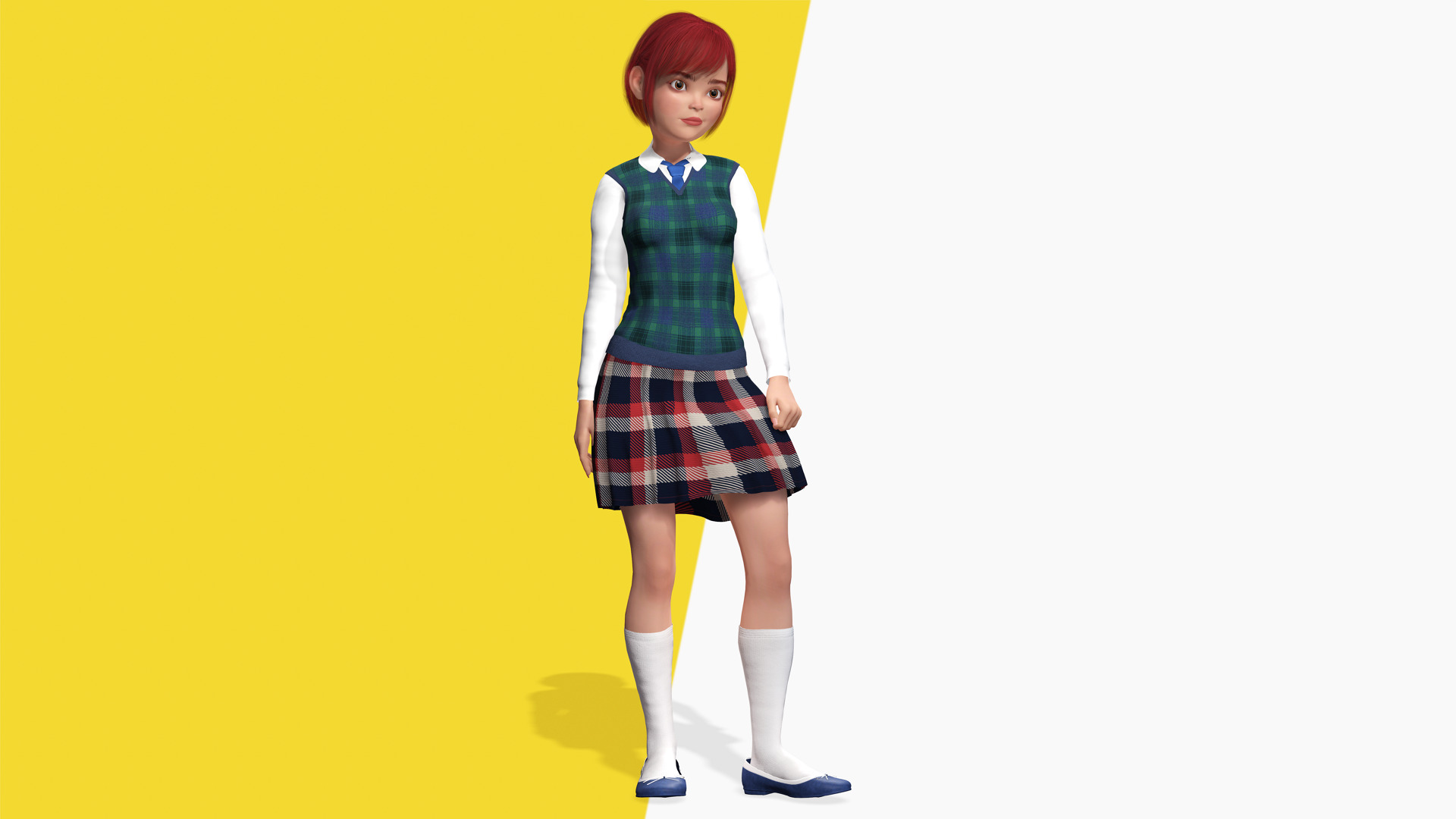 Red Hair and School Outfit Rigged Stylized High School Girl 3D Low-poly 3D model_12