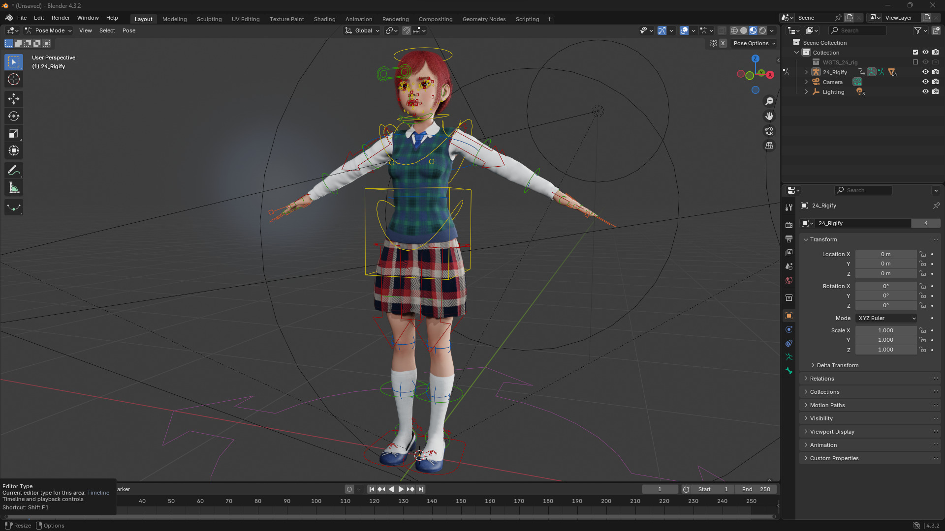 Red Hair and School Outfit Rigged Stylized High School Girl 3D Low-poly 3D model_15