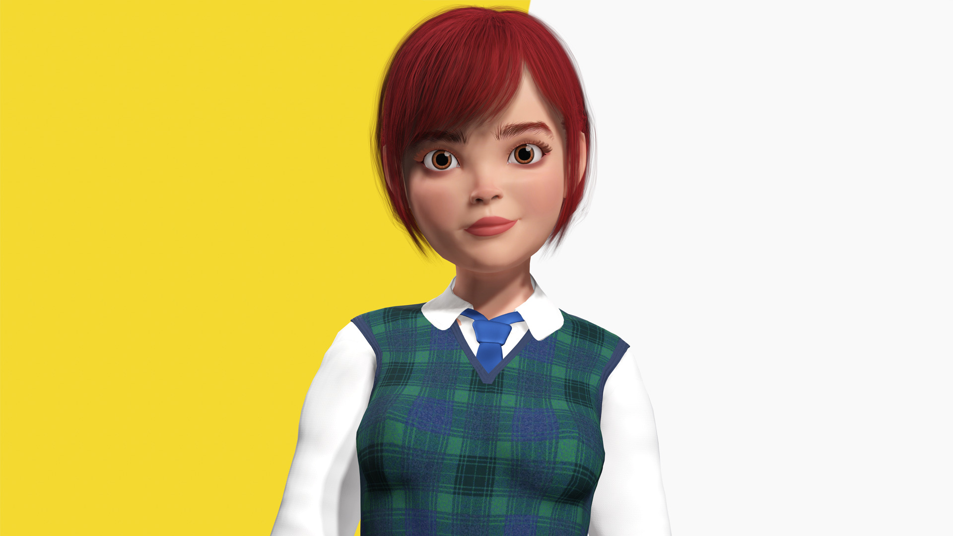 Red Hair and School Outfit Rigged Stylized High School Girl 3D Low-poly 3D model_1