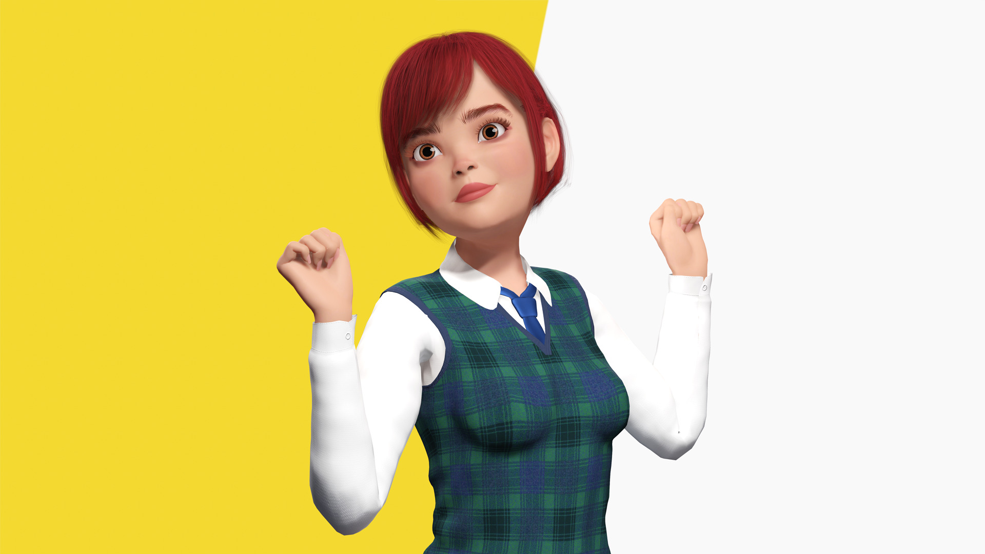 Red Hair and School Outfit Rigged Stylized High School Girl 3D Low-poly 3D model_2
