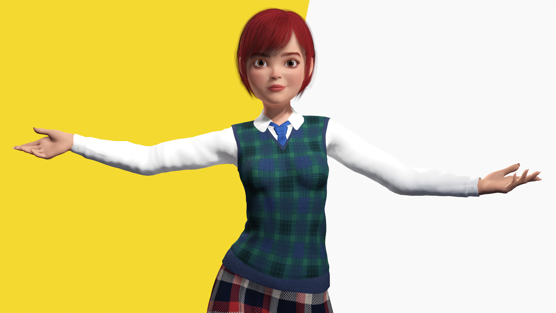 Red Hair and School Outfit Rigged Stylized High School Girl 3D Low-poly 3D model_10