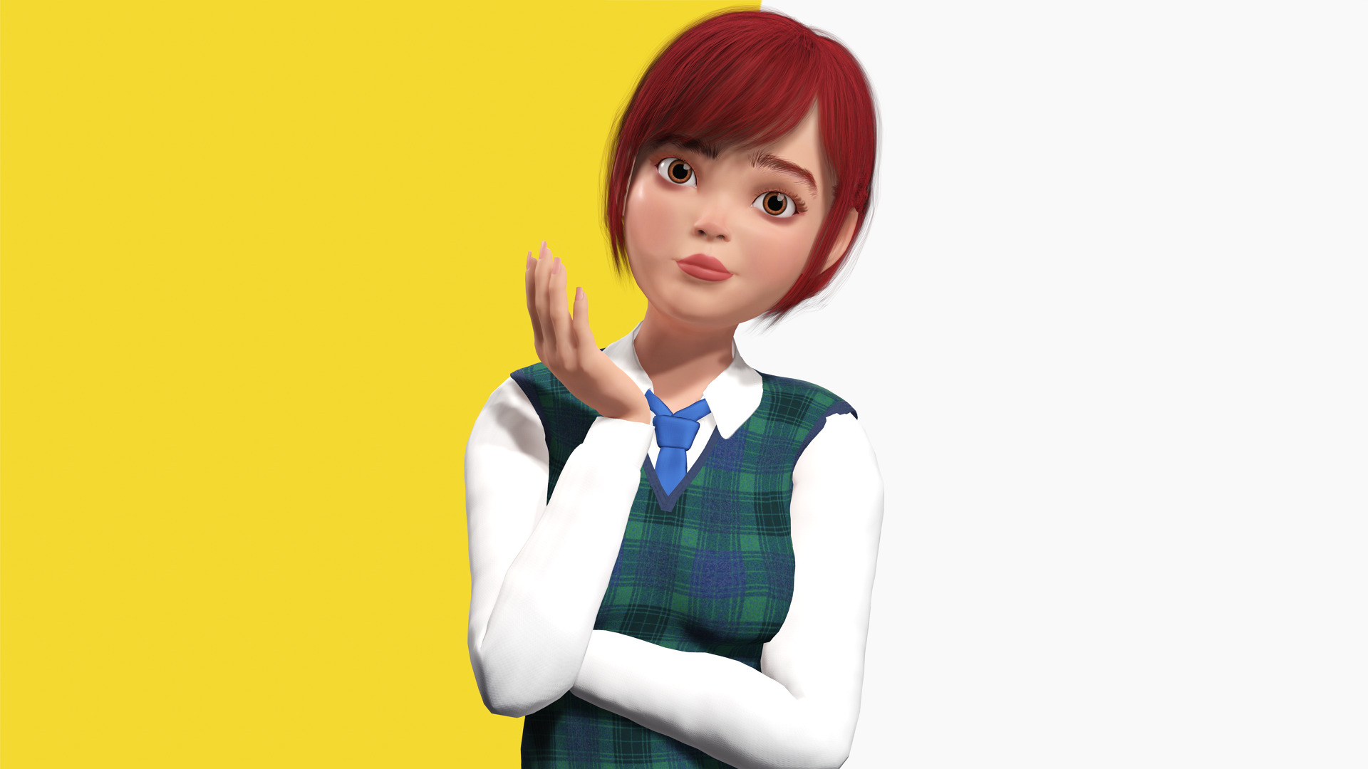 Red Hair and School Outfit Rigged Stylized High School Girl 3D Low-poly 3D model_3