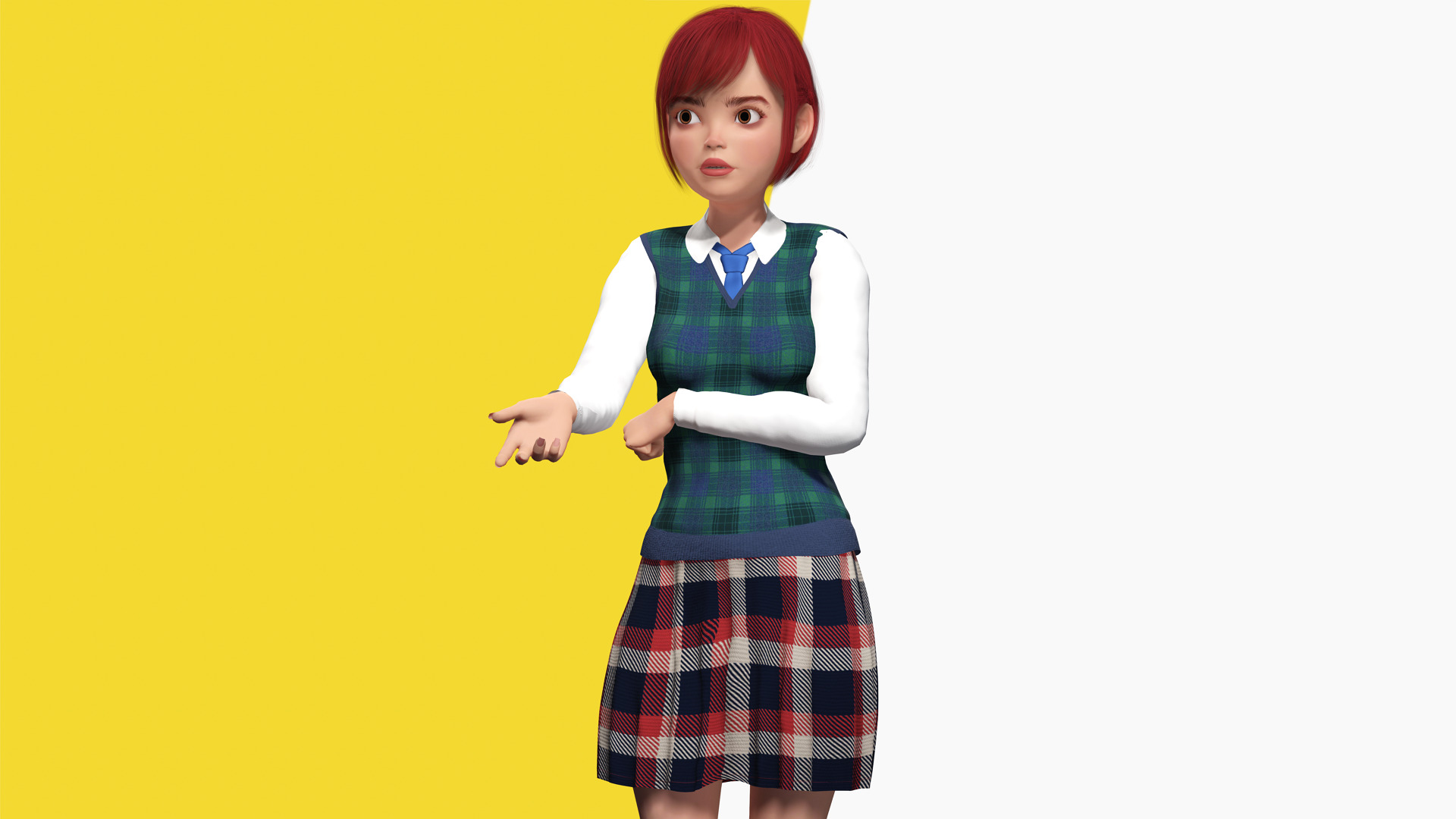 Red Hair and School Outfit Rigged Stylized High School Girl 3D Low-poly 3D model_5