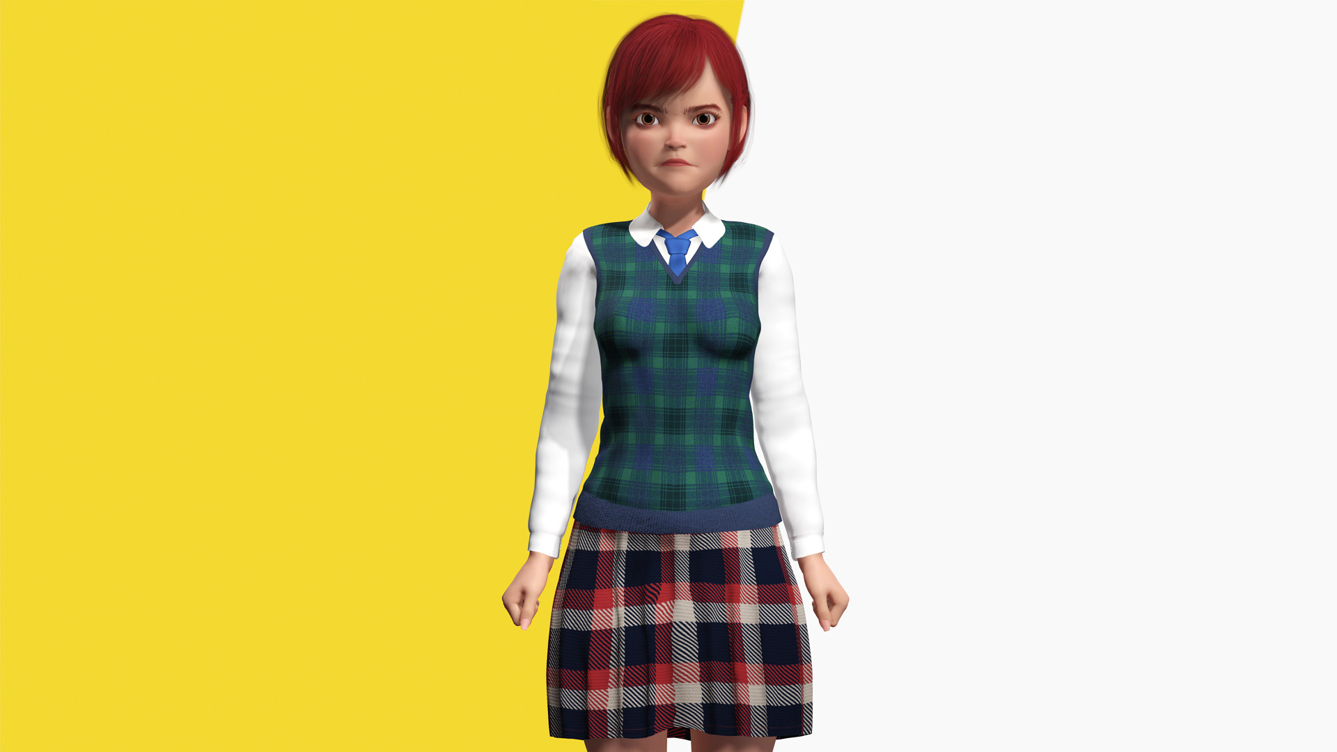 Red Hair and School Outfit Rigged Stylized High School Girl 3D Low-poly 3D model_6