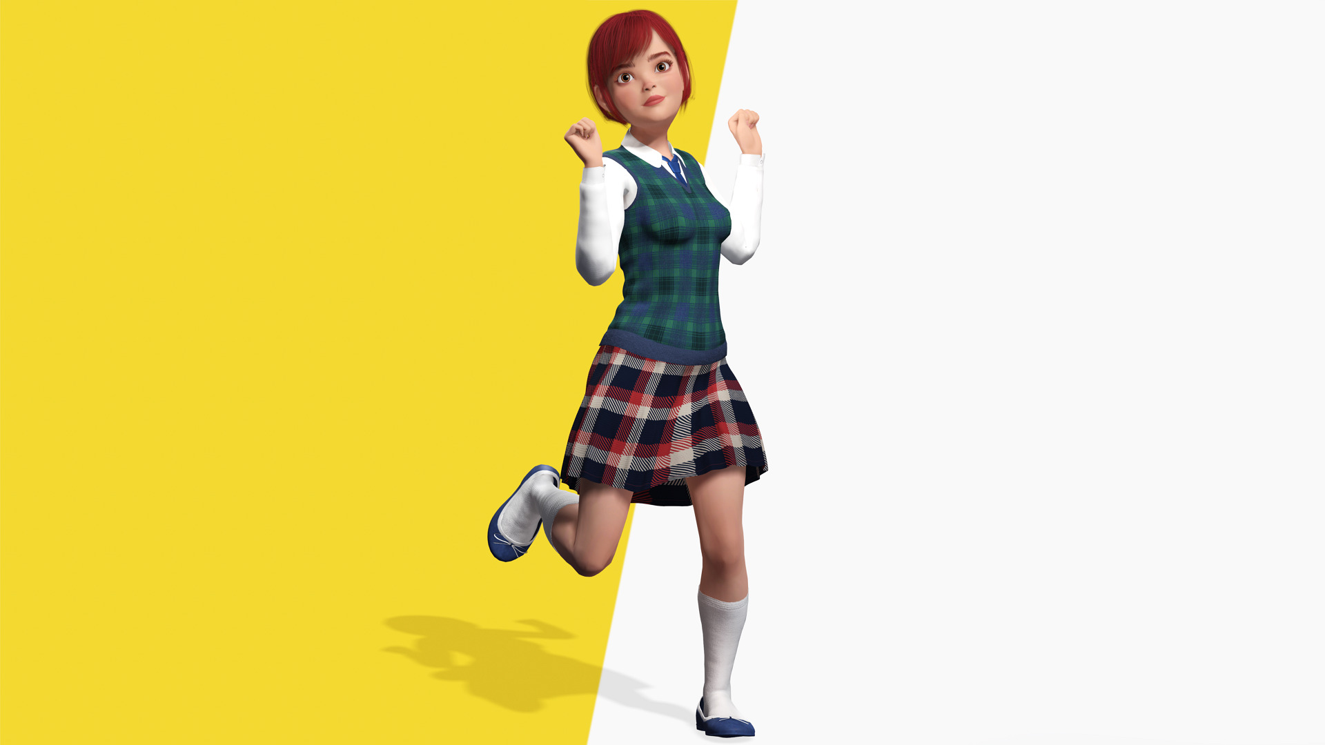 Red Hair and School Outfit Rigged Stylized High School Girl 3D Low-poly 3D model_8